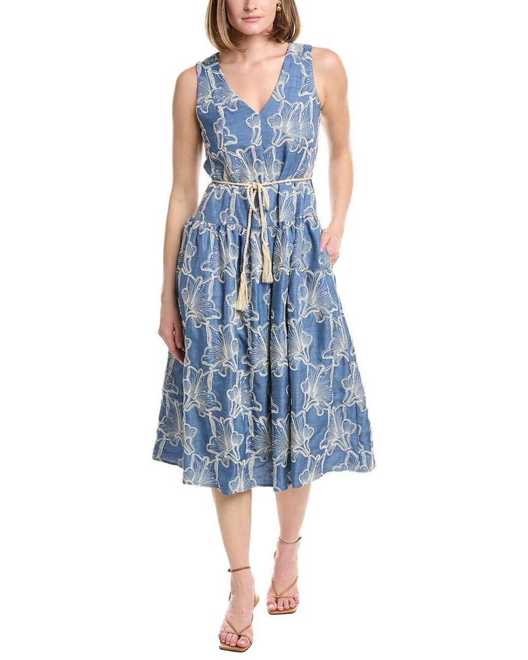 Julia Jordan Blue Lightweight Chambray Sleeveless Midi Dress