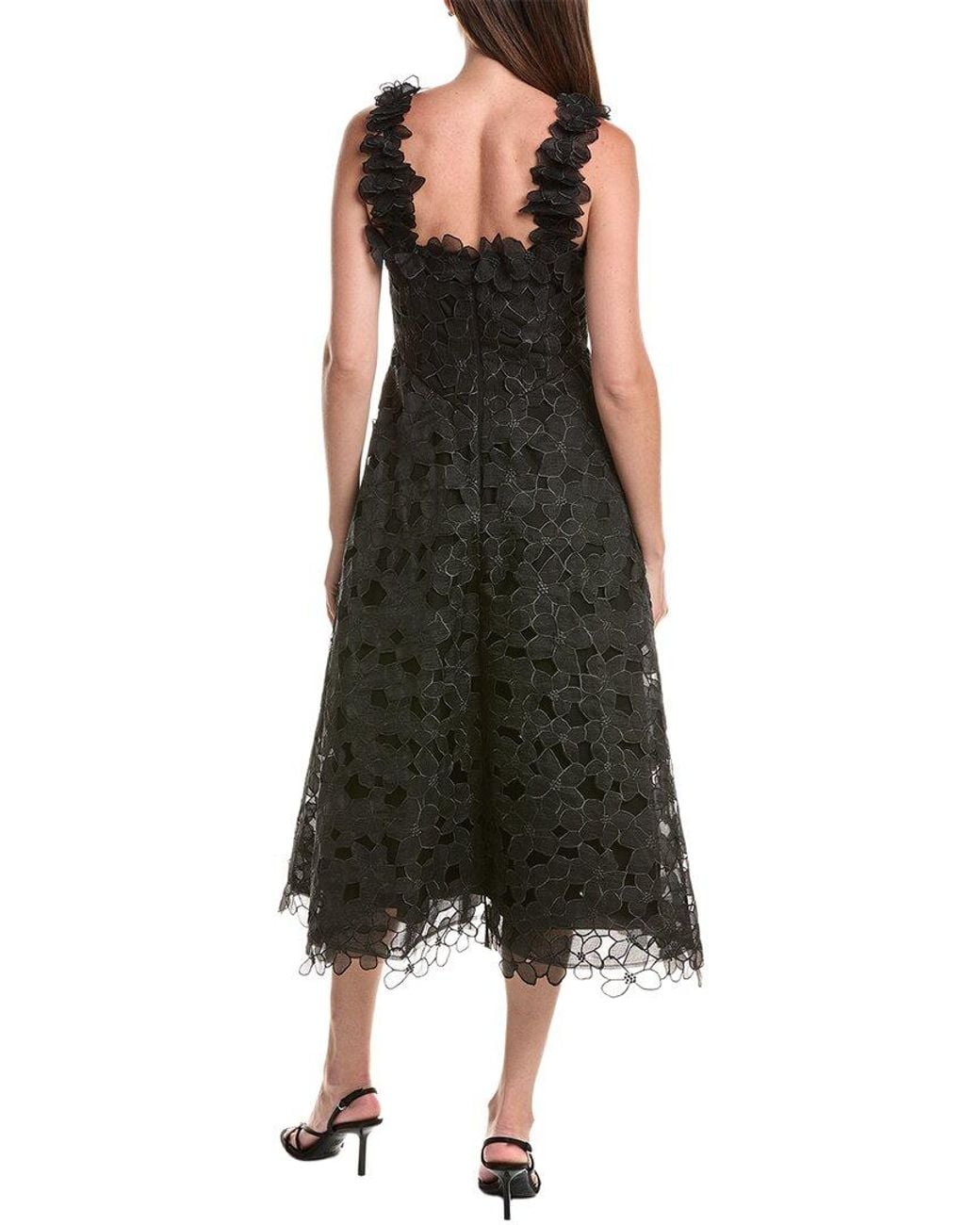 Teri Jon Black Organza Lace 3D A-Line Dress