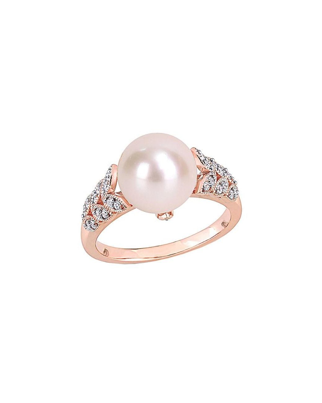 Rina Limor Pink 10k Rose Gold 0.15 Ct. Tw. Diamond & 9.5-10mm Pearl Ring