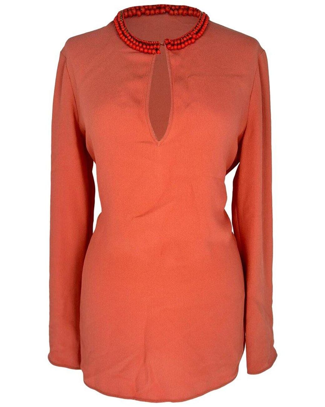 Gucci Orange Beaded Neckline Blouse, Size It (Authentic Pre-Loved)