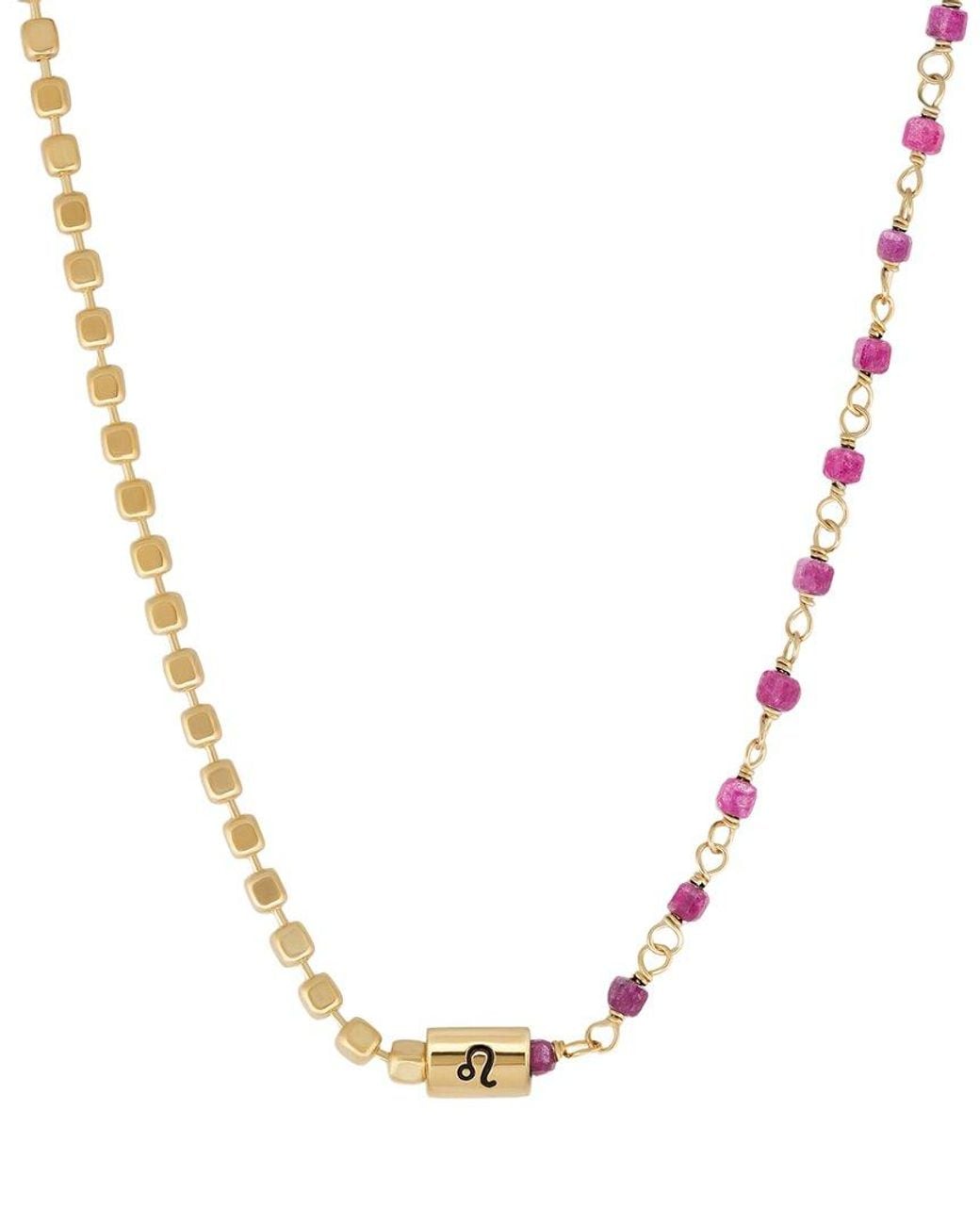 Karma and Luck Metallic Plated Ruby Agate Beaded Necklace