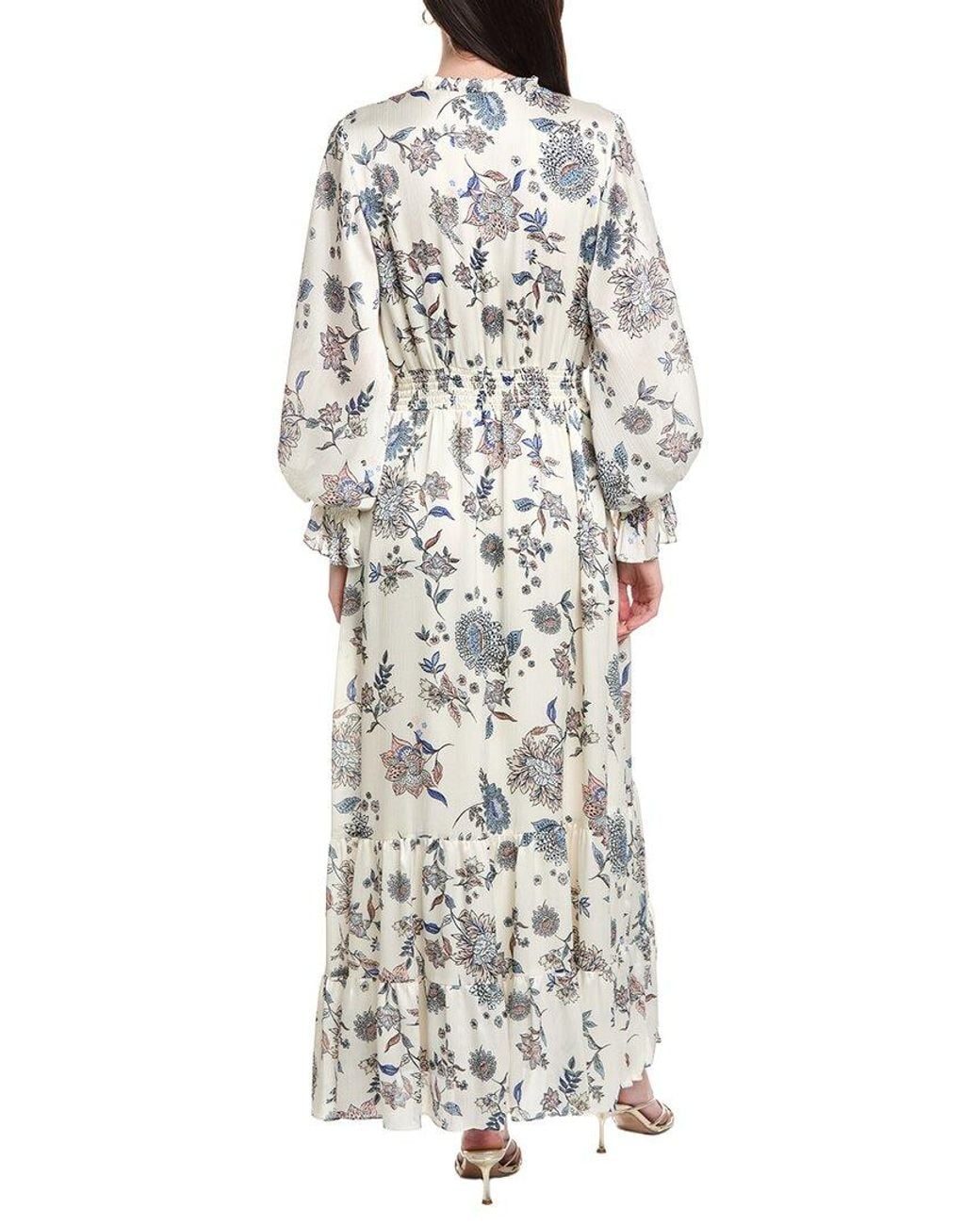 Vince Camuto White V-Neck Long Sleeve Maxi Dress