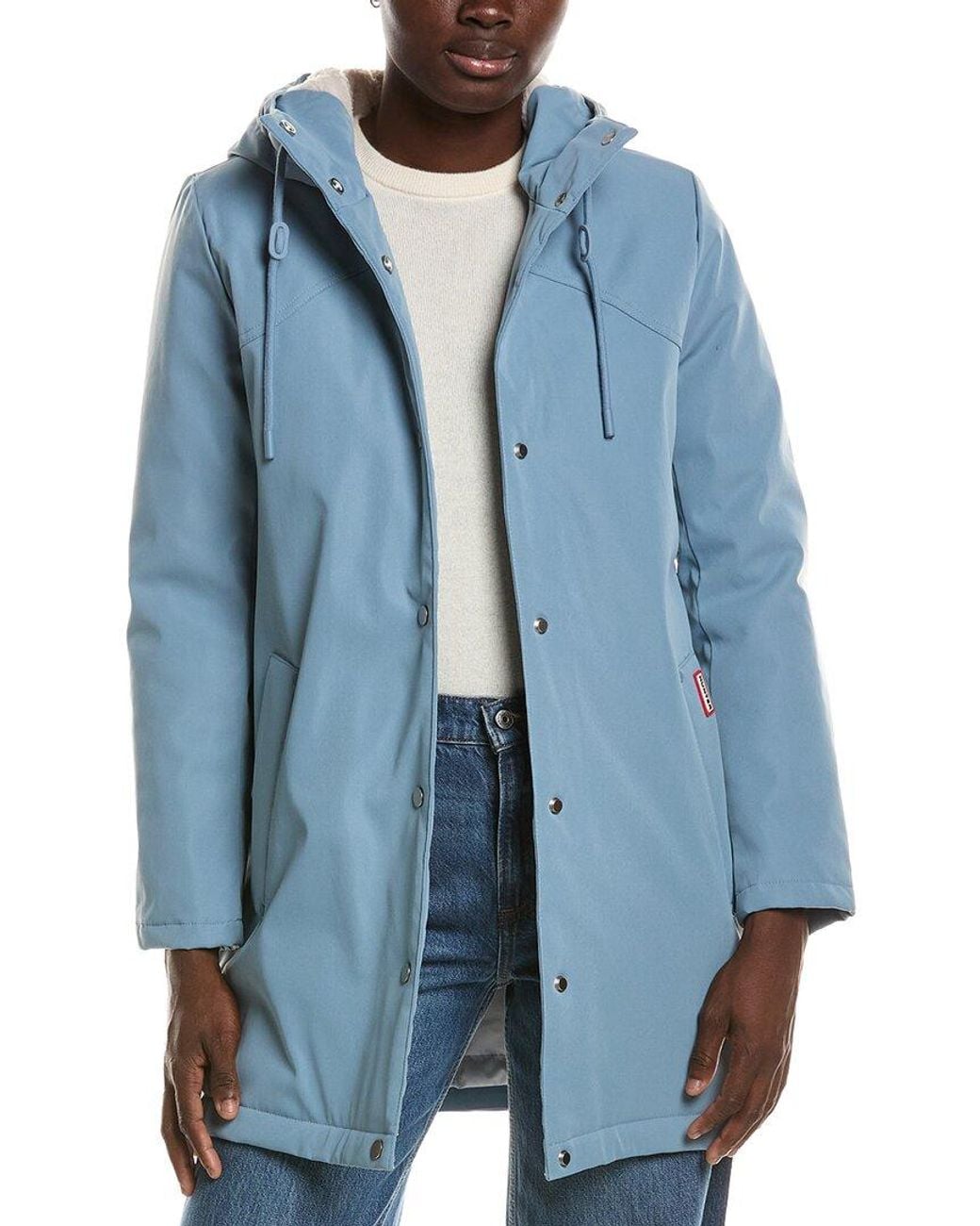 Hunter Blue Billie Canvas Mid Length Hooded Rain Jacket