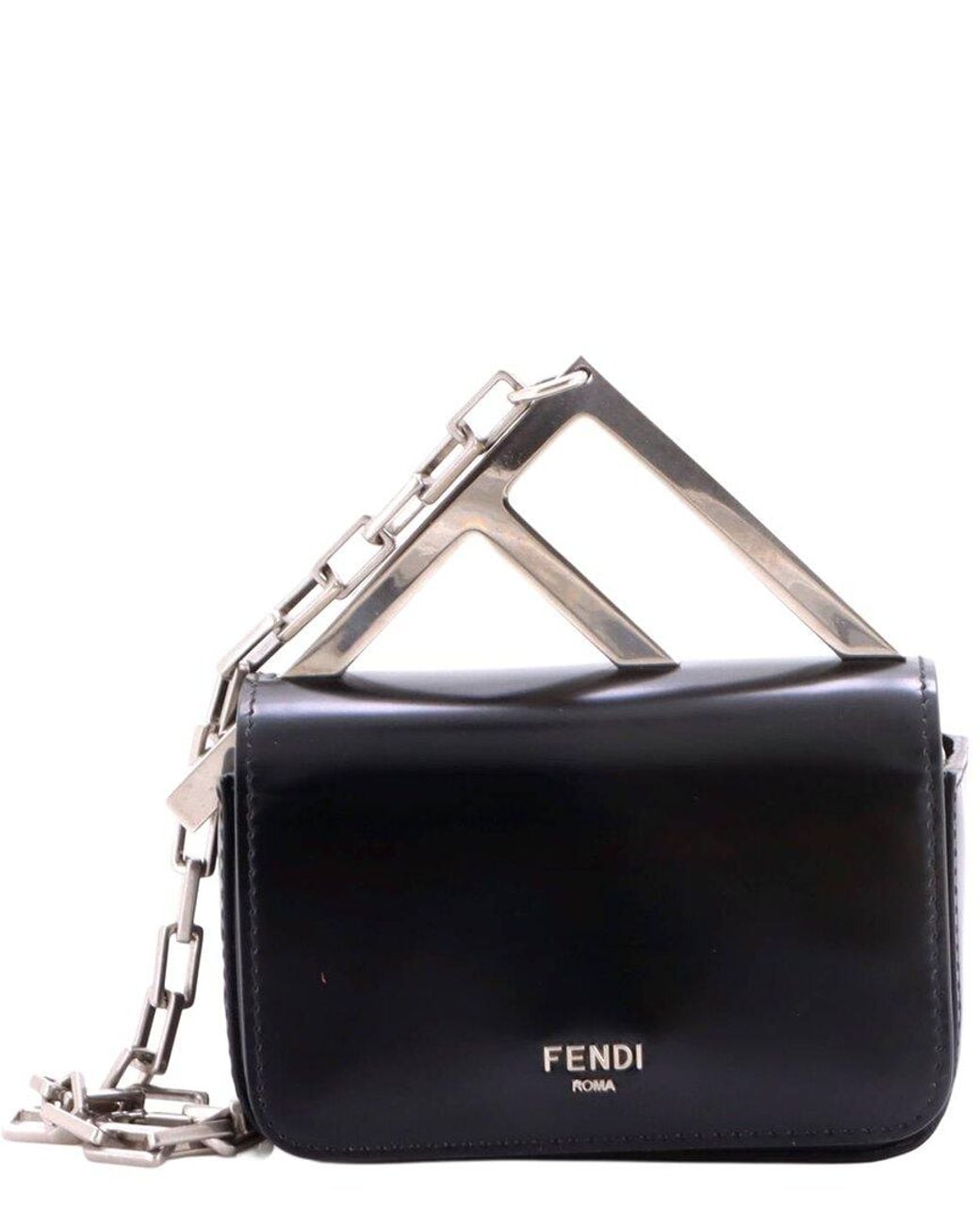 Fendi Black Sheep Leather Ff Chain Clutch Bag Nano (Authentic Pre-Loved)