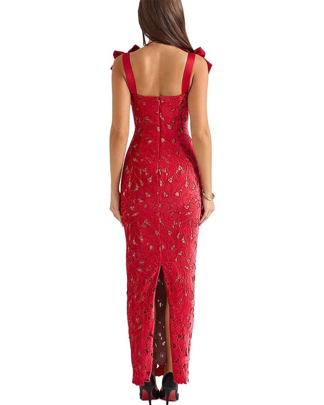 Ariele Tesoro Red Embellished Maxi Dress