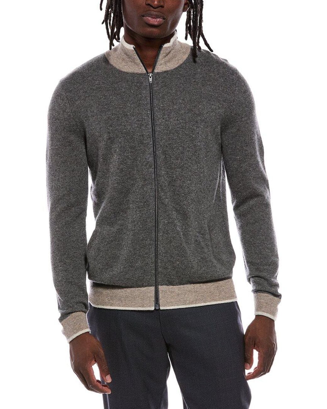 Autumn Cashmere Gray Contrast Trim 100% Cashmere Jacket for men