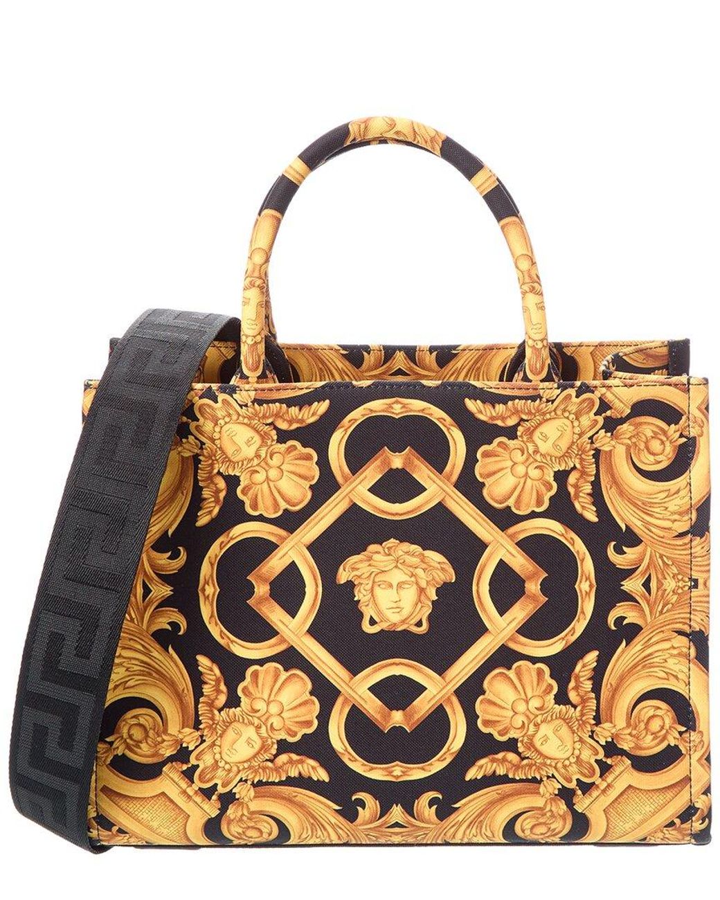 Versace Metallic Printed Canvas & Leather Tote