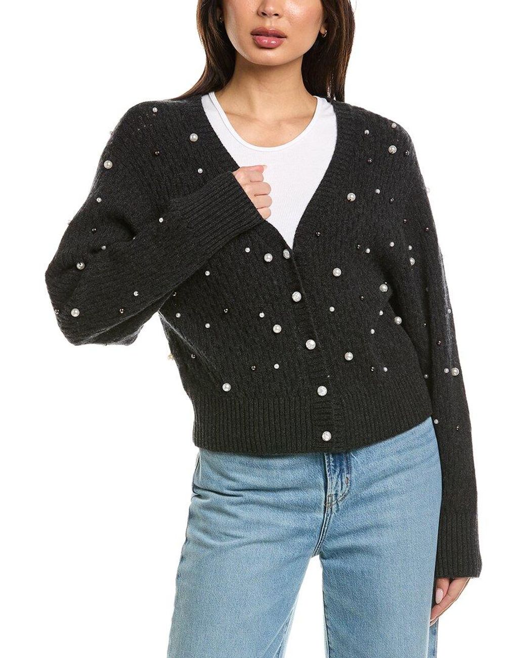 Brodie Cashmere Black Beverley Bead Button Back 100% Cashmere Sweater