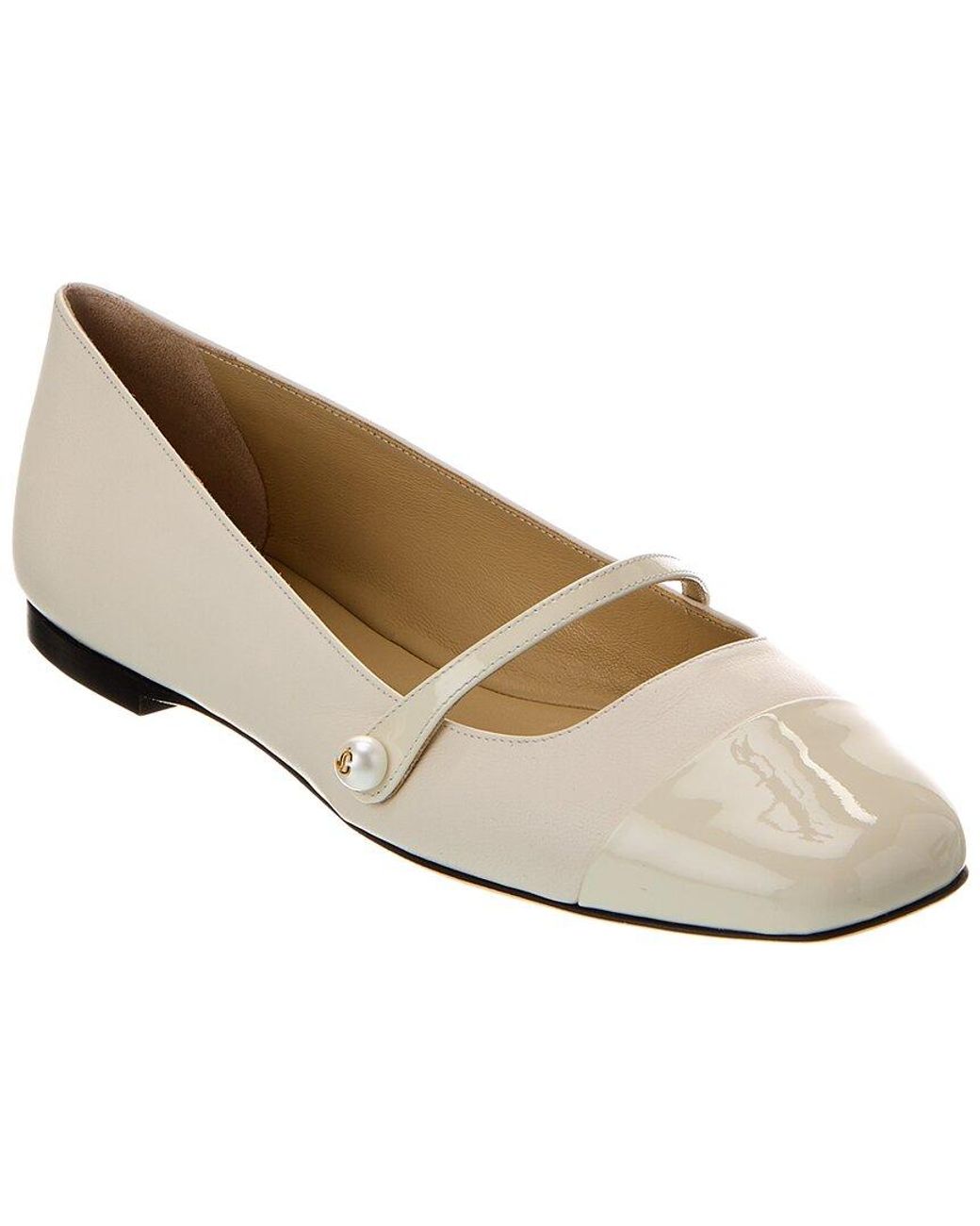 Jimmy Choo White Elisa Leather & Patent Flat