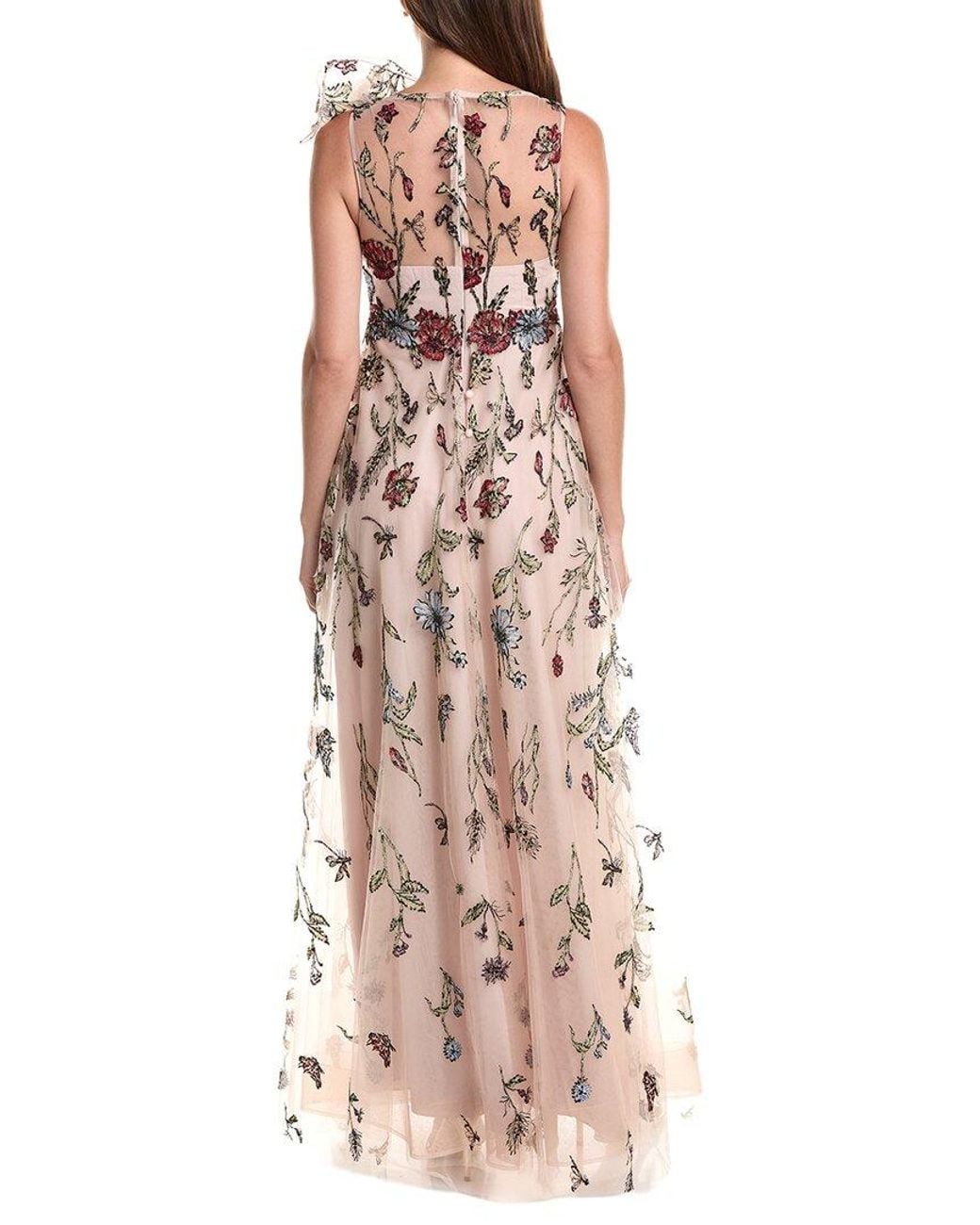 Teri Jon Pink Embroidered Tulle Self Flower Gown