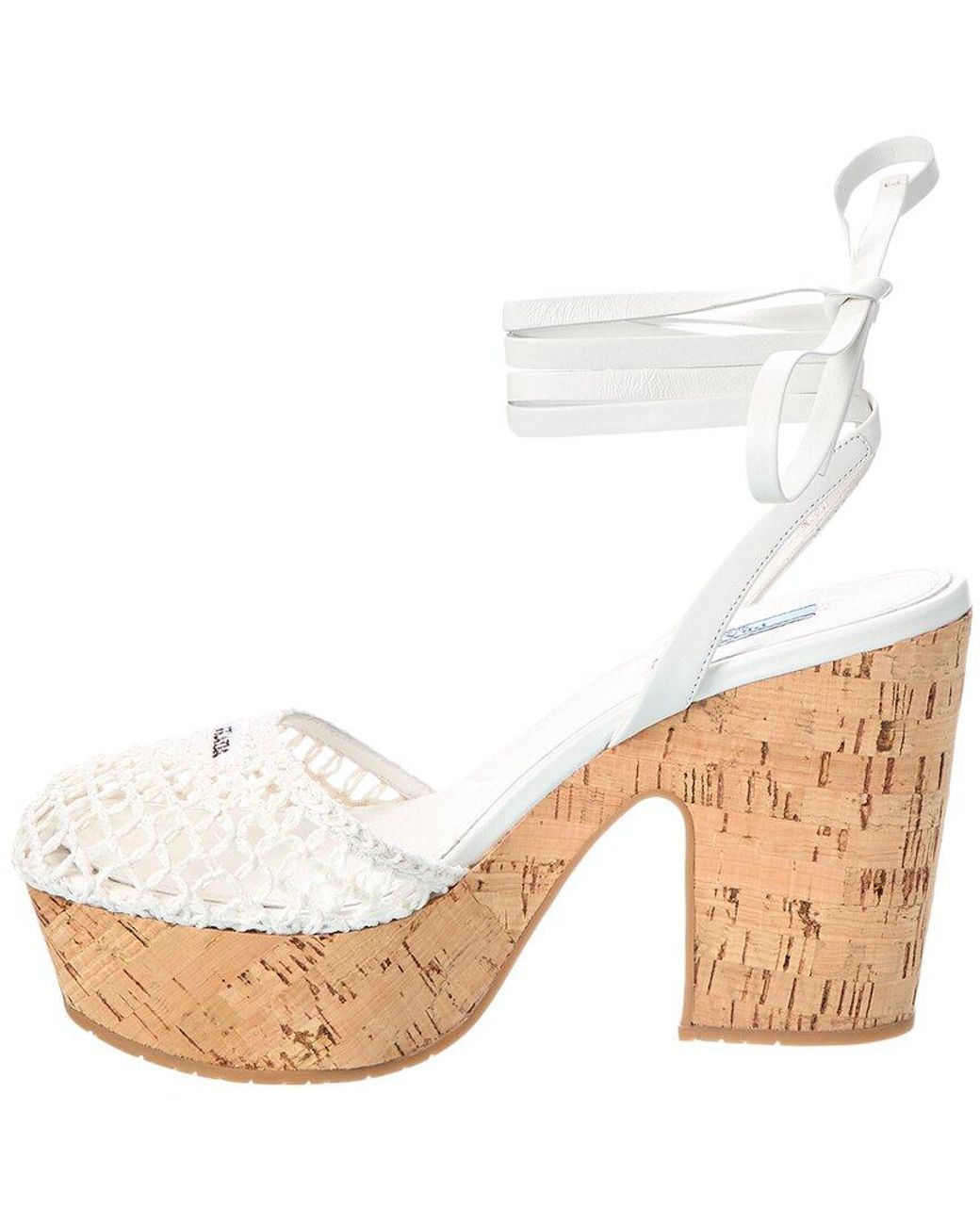 Prada White Raffia & Leather Platform Sandal