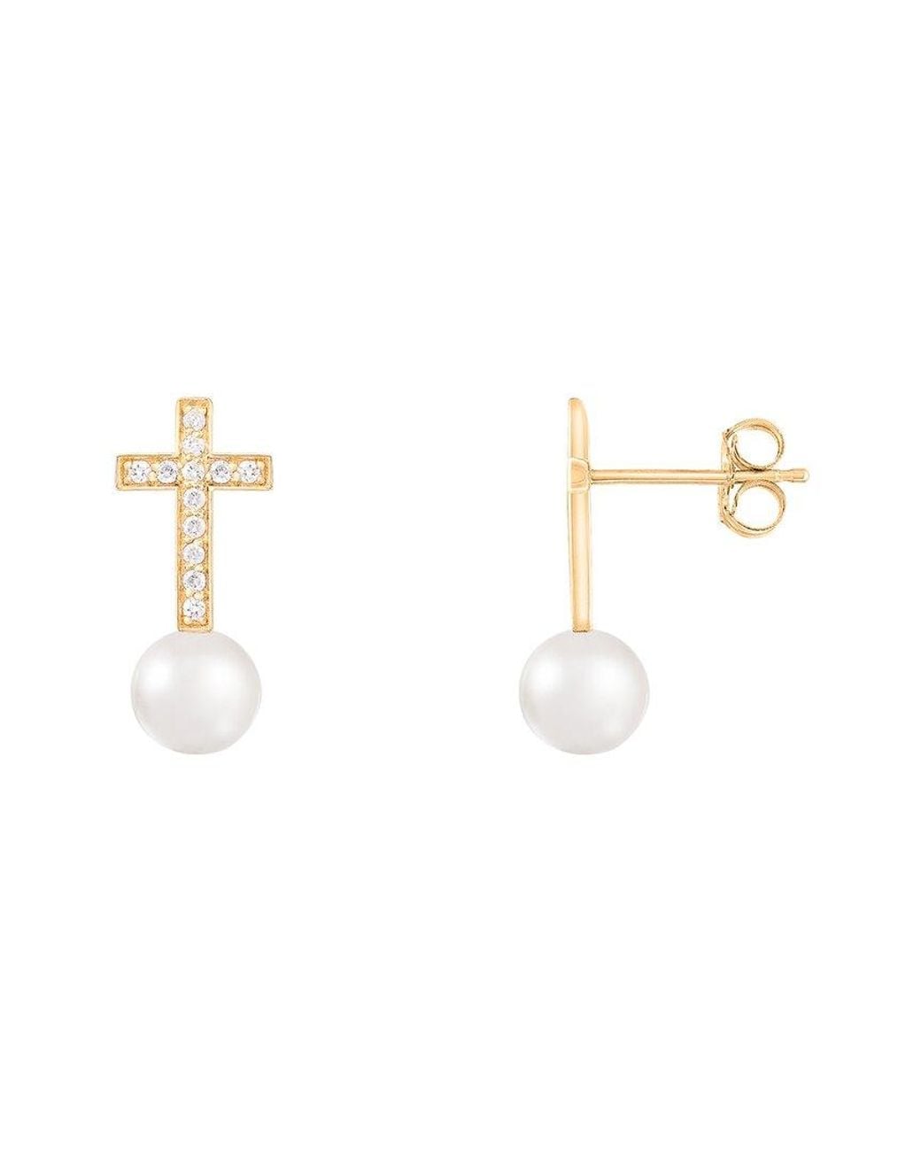 Splendid White 14K 0.12 Ct. Tw. Diamond & 6-6.5Mm Pearl Drop Earrings