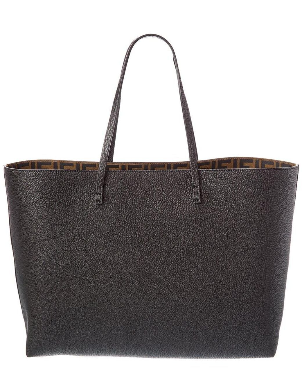 Fendi Black Roll Medium Reversible Ff Suede & Leather Tote