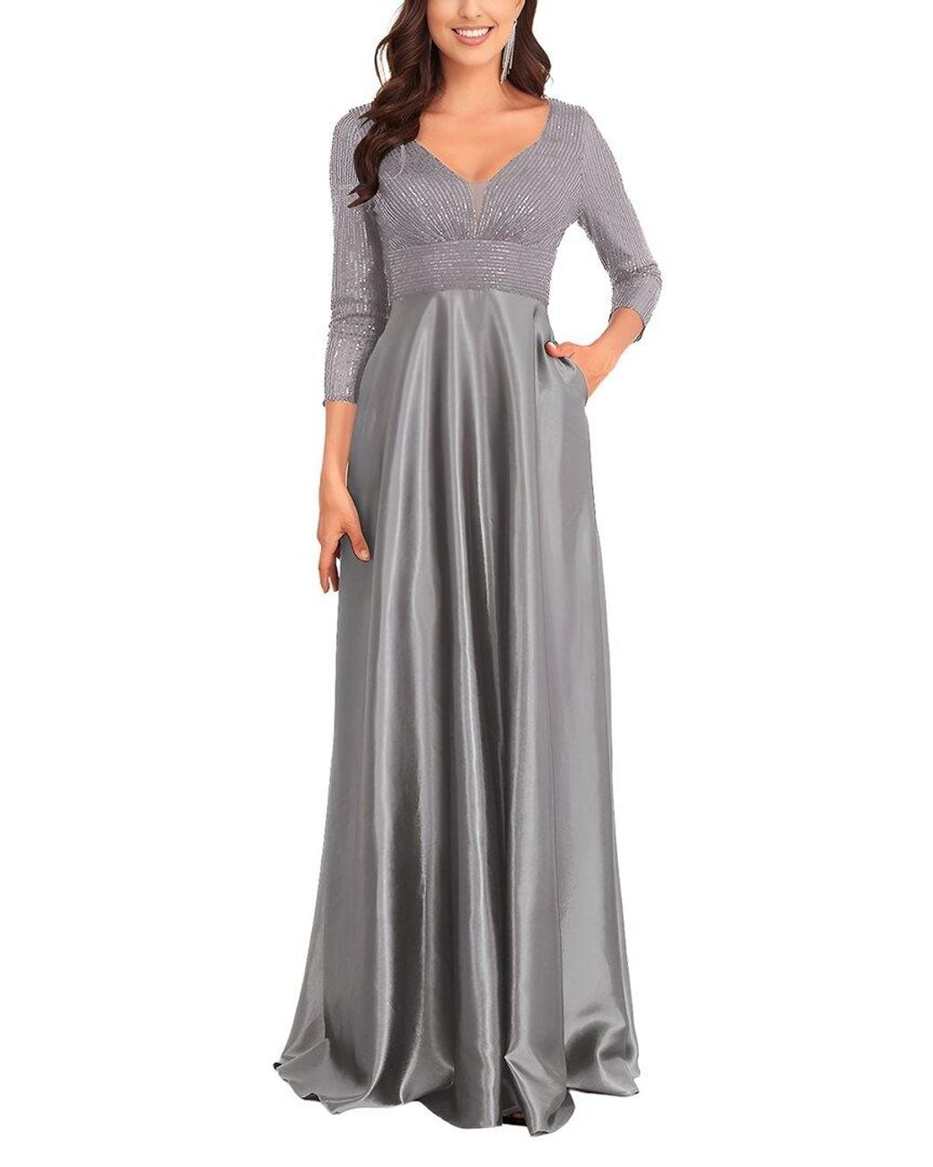 Vincent Gray Embroidered Maxi Dress