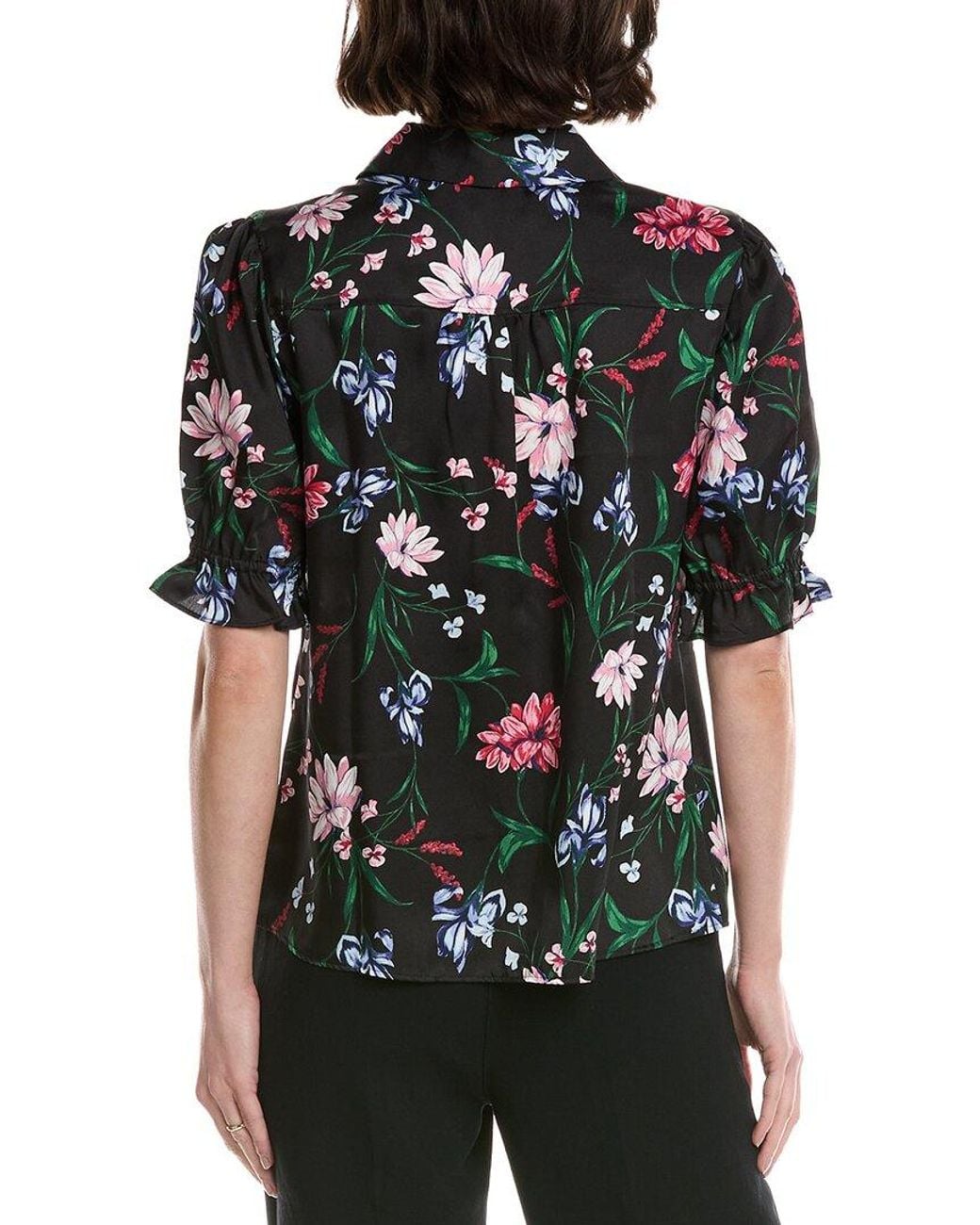 Cece Black Button-Down Collared Top