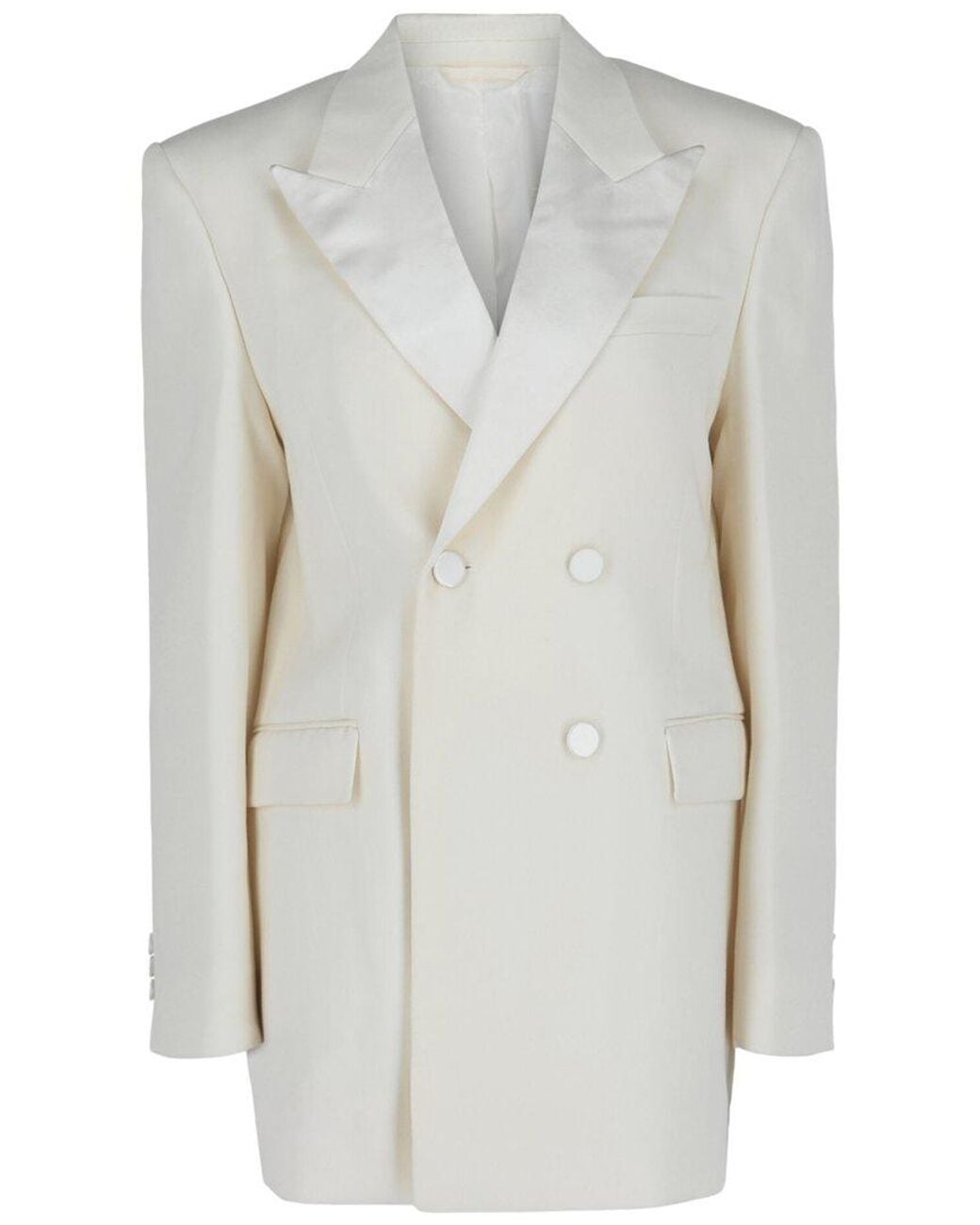 Givenchy Gray Double-Breasted Satin Trimmed Wool Jacket