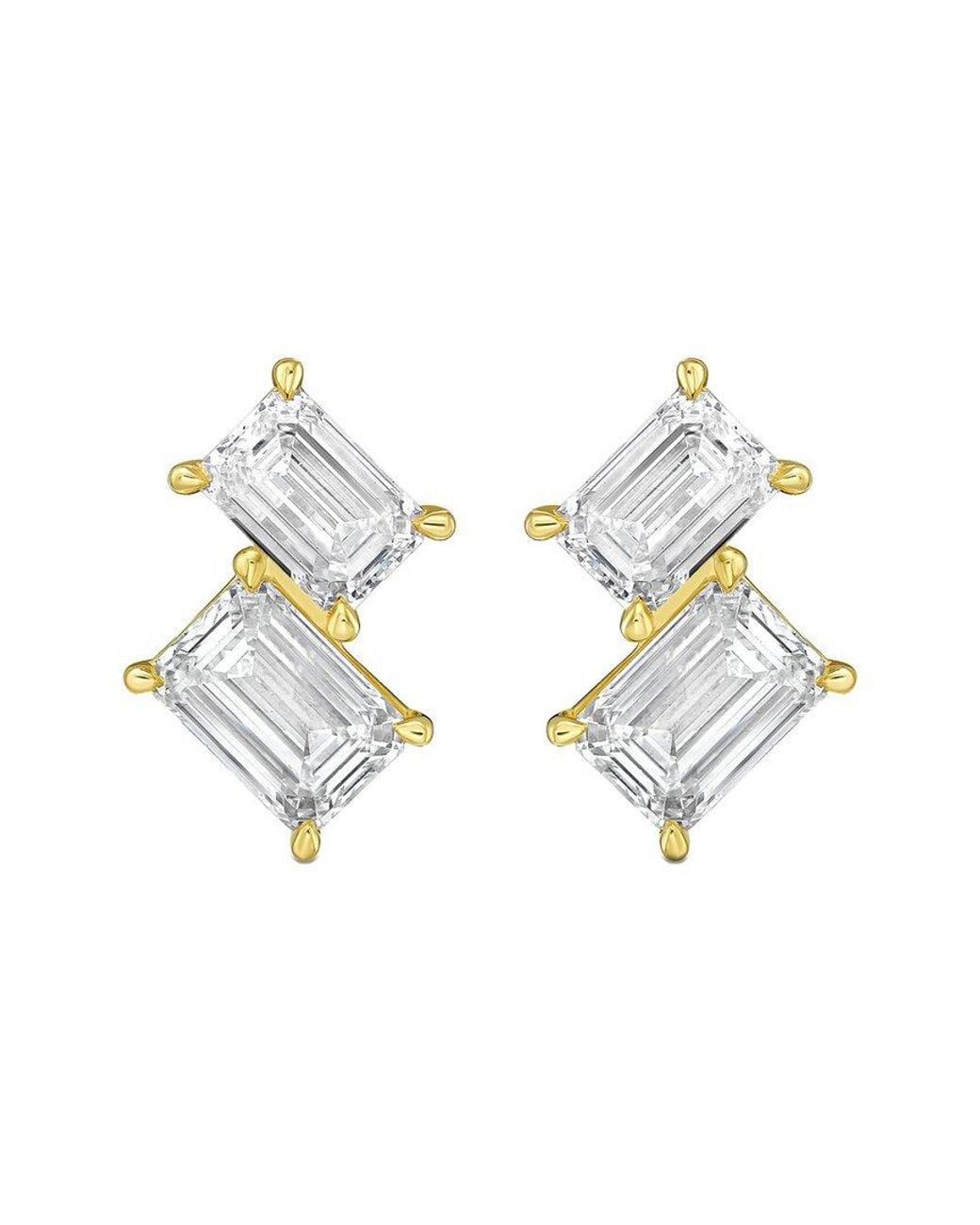 Diana M Metallic Diana M. 14K 15.00 Ct. Tw. Lab-Grown Diamond Two-Stone Earrings