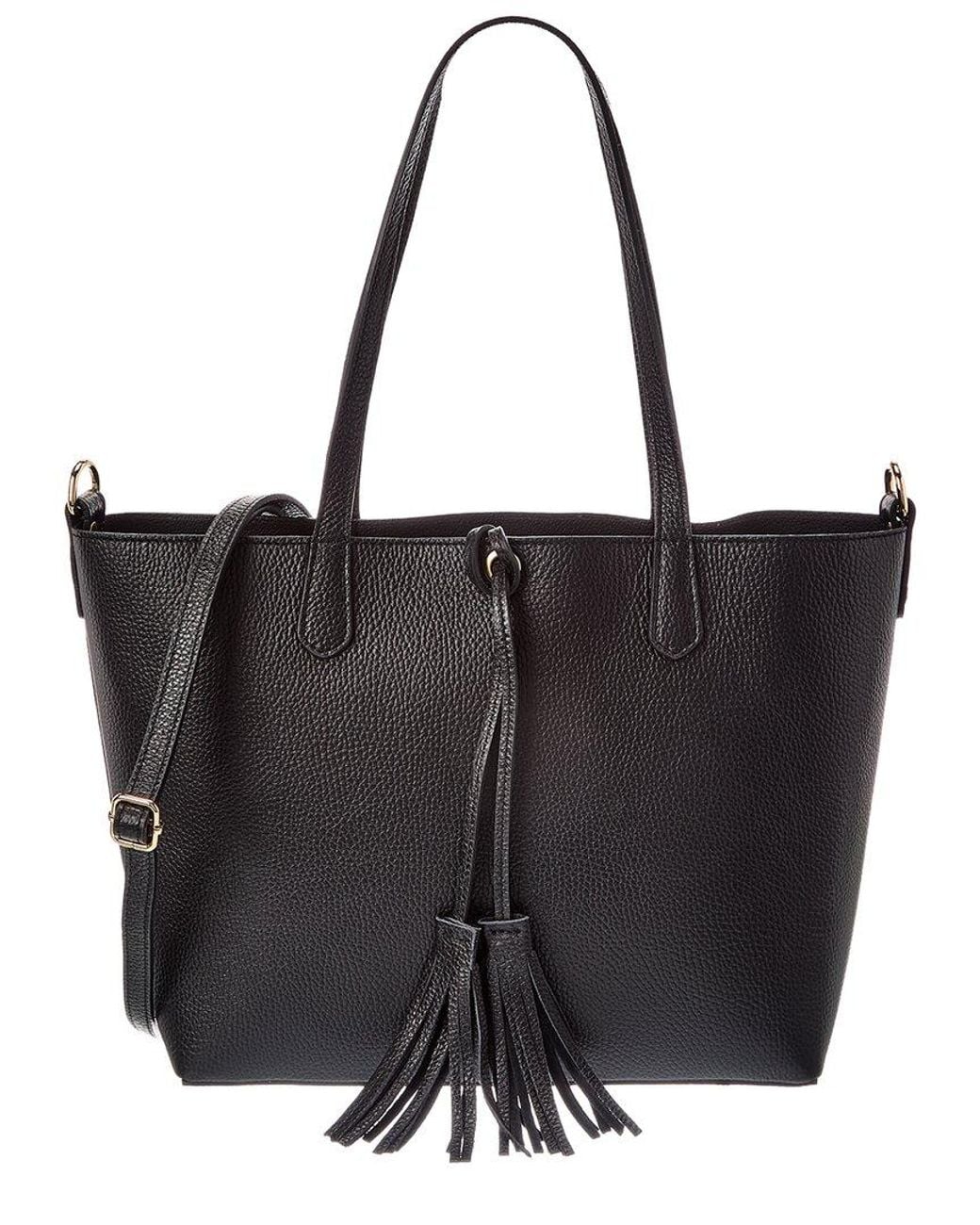 Italian Leather Black Romy Leather Top Handle Bag