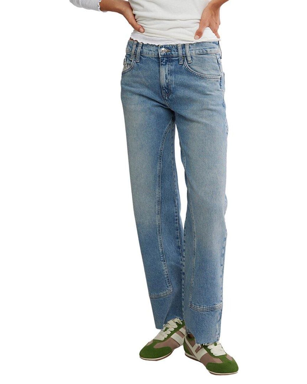 Free People Blue Risk Taker Mid-Rise Straight Leg Jean