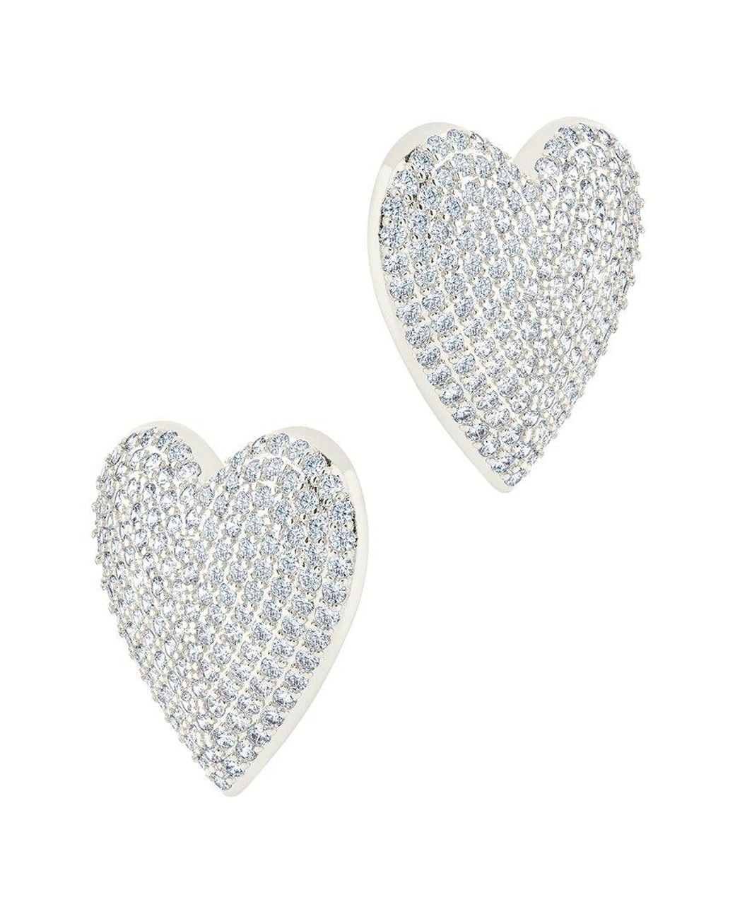 Sterling Forever White Cz Disco Heart Statement Stud Earrings