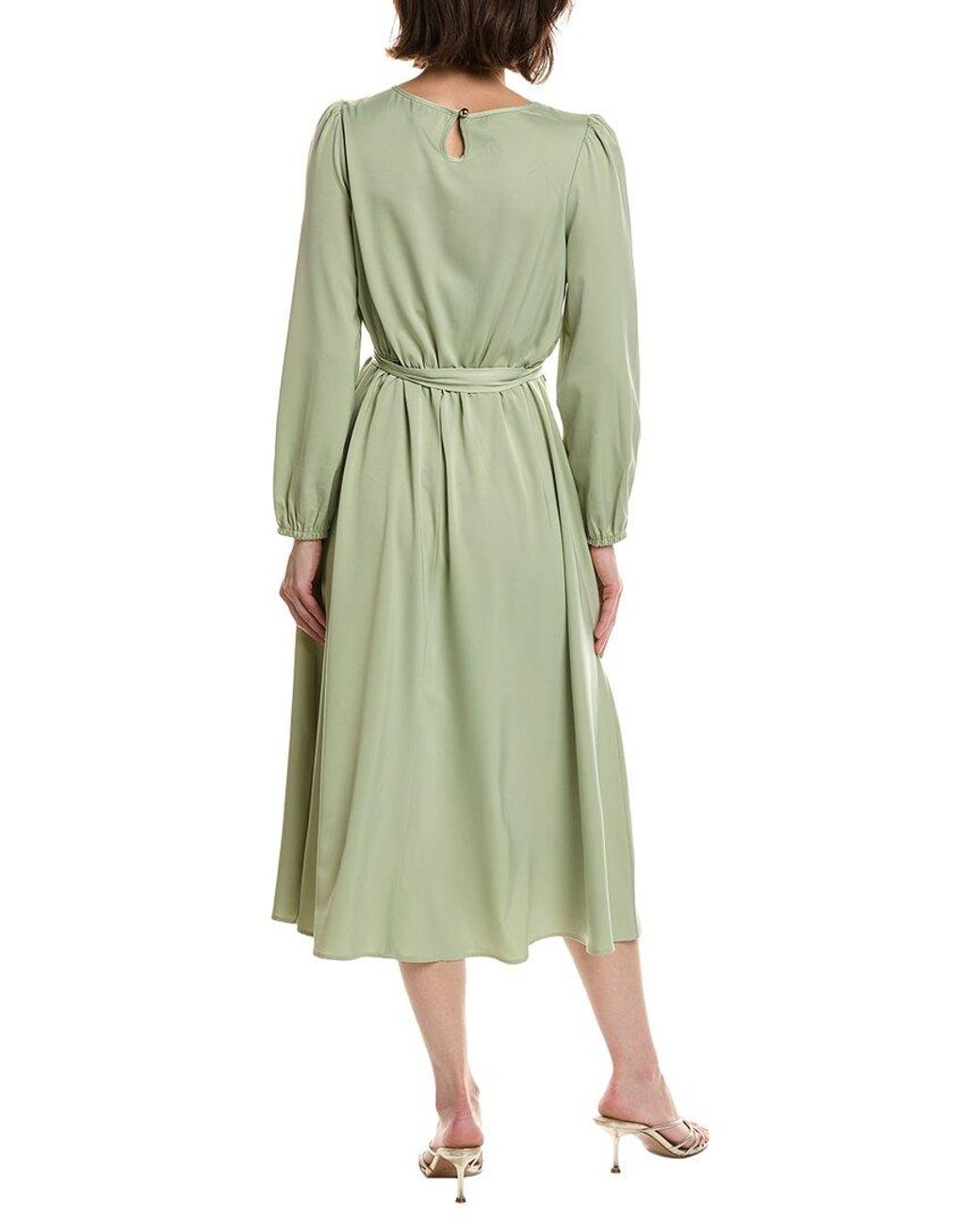 Pascale La Mode Green Sleeve Keyhole Back Belted Midi Dress