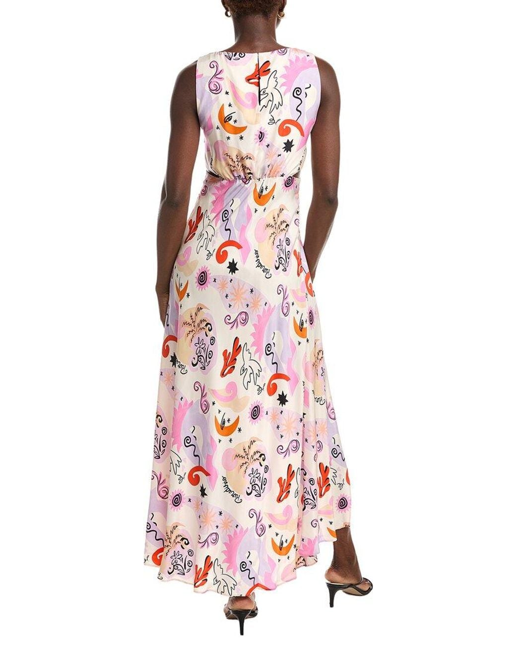 Maje Red Cutout Waist Silk Maxi Dress