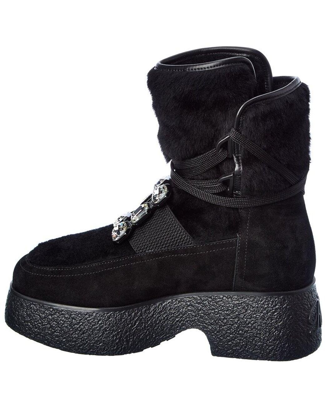 Roger Vivier Black Viv Rangers Suede Boot