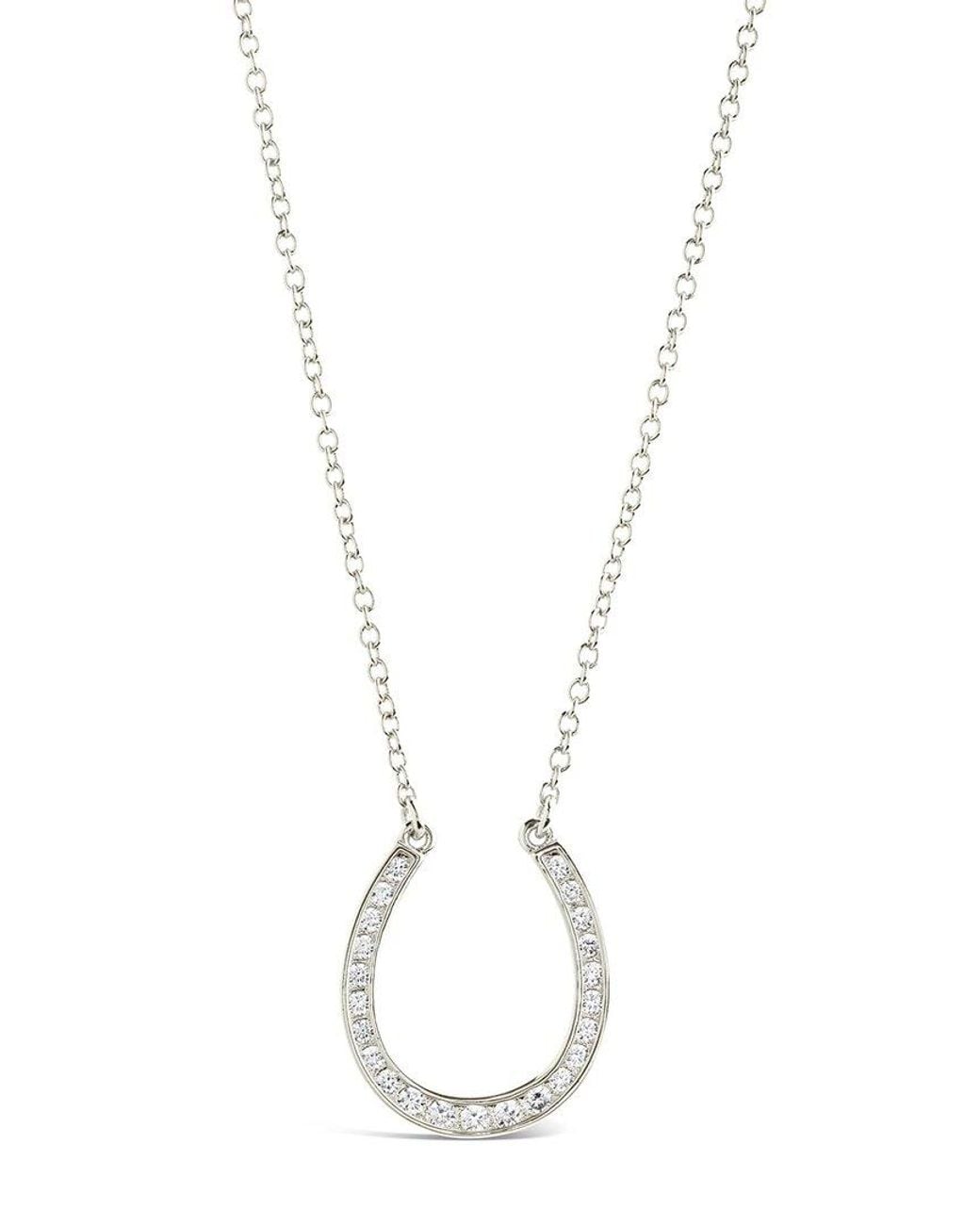 Sterling Forever White Rhodium Plated Horseshoe Pendant Necklace