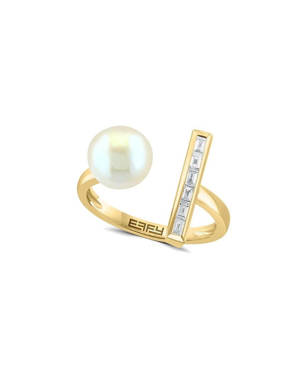 Effy Fine Jewelry Metallic 14K 0.12 Ct. Tw. Diamond & Fresh Water Pearl 7Mm Pearl Ring