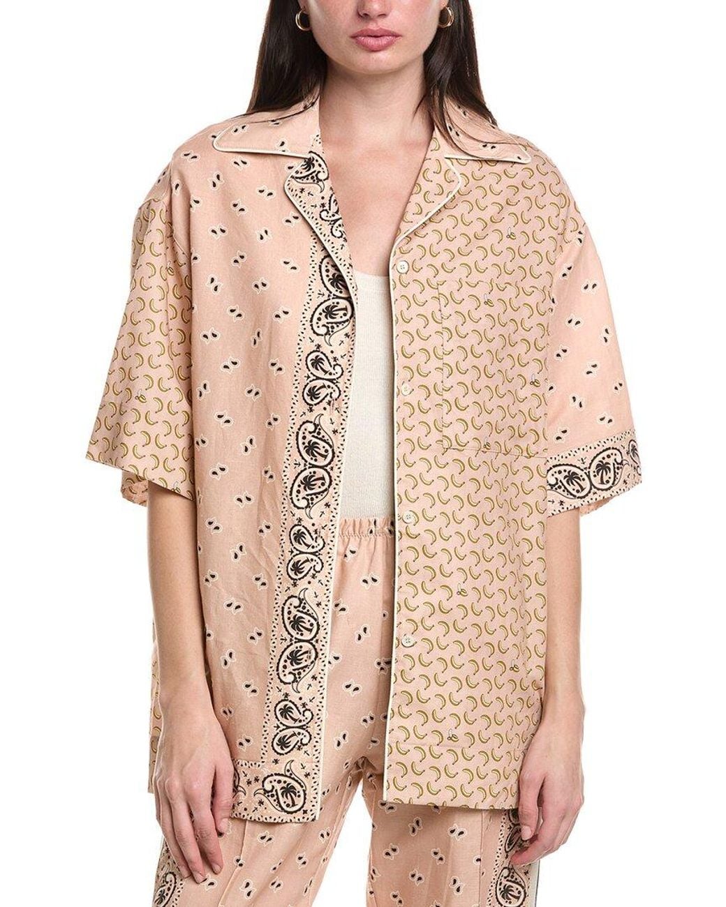 Palm Angels Natural Print Linen-Blend Shirt