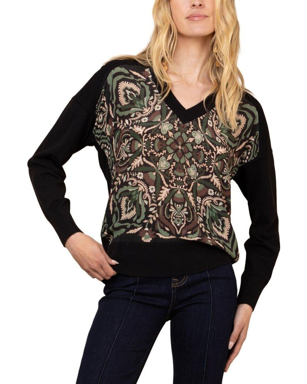 Hale Bob Black V Neck Stormi Silk Sweater