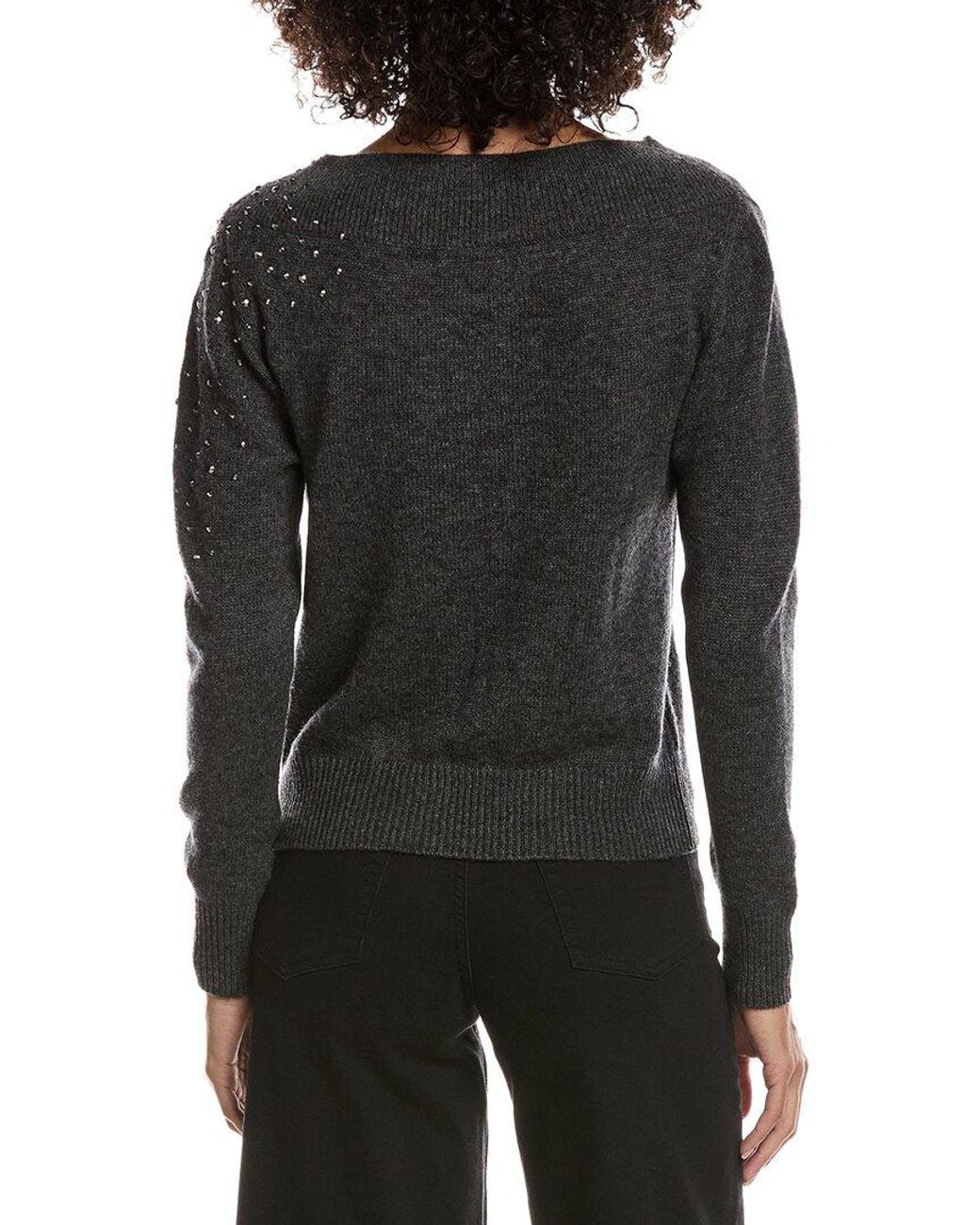 Forte Black Crystal Cluster Off Shoulder Wool & Cashmere-Blend Sweater