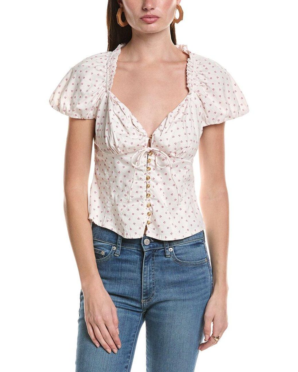 Free People Blue Summer Printed Blouse