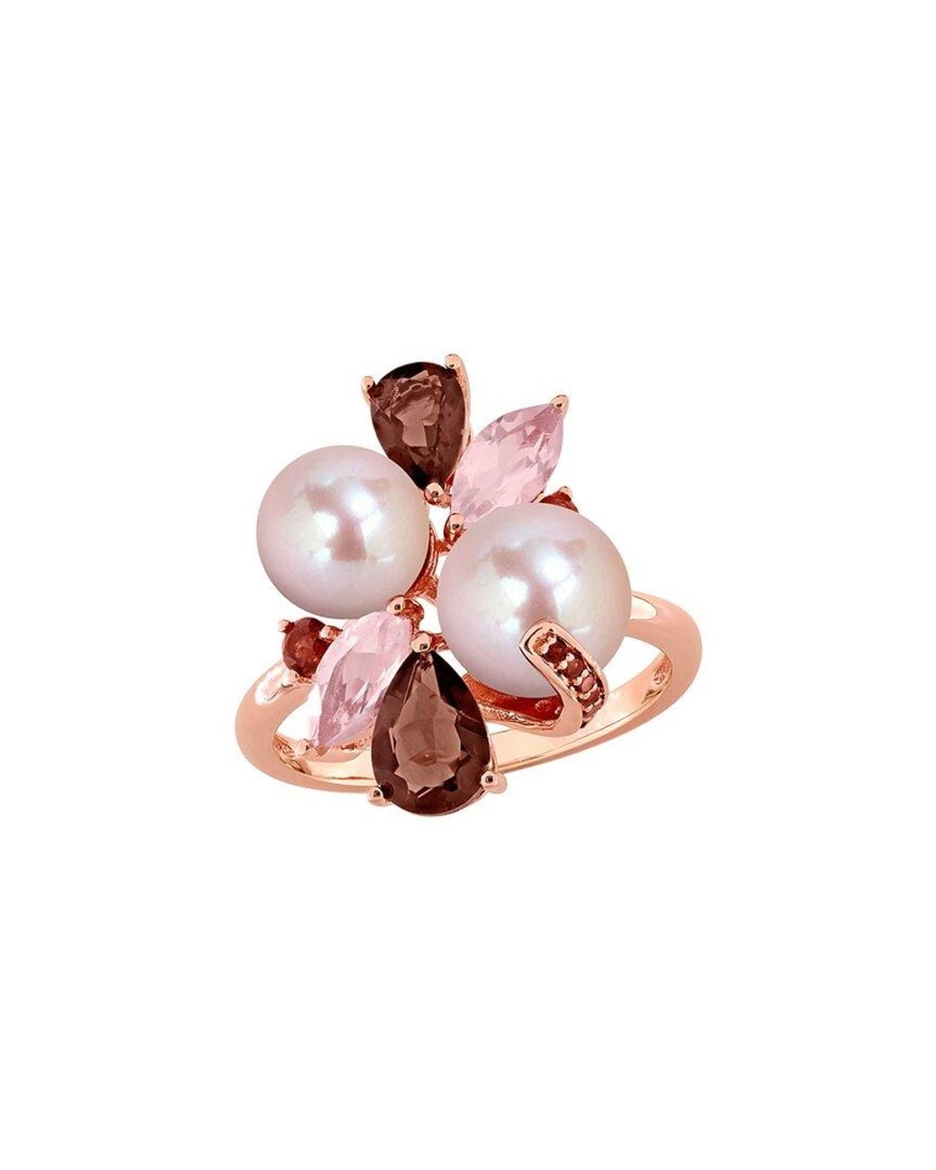 Rina Limor Pink Rose-Plated 2.00 Ct. Tw. Gemstone & 7-8.5Mm Pearl Ring