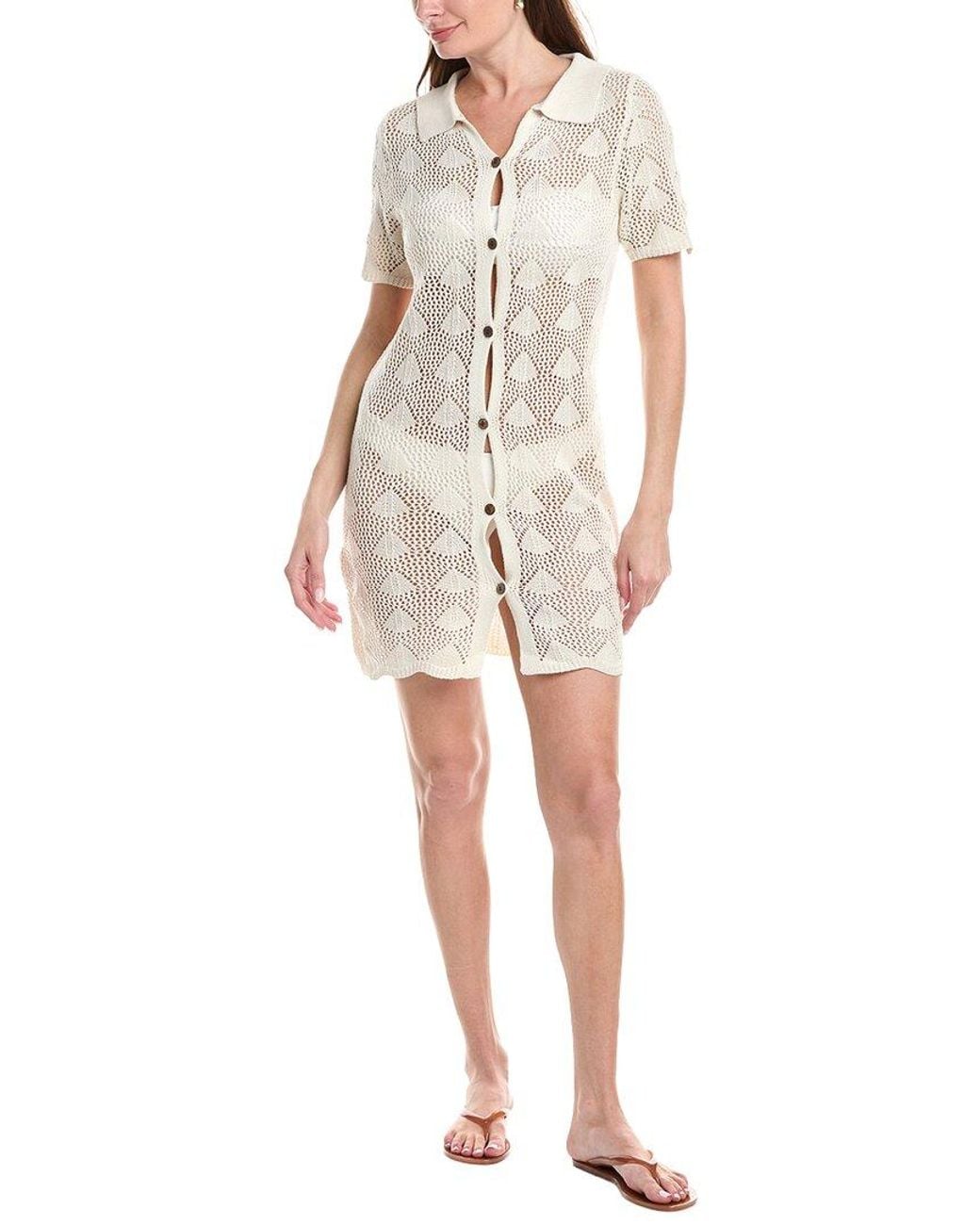 Salty Lemon White Shell Knit Shirtdress