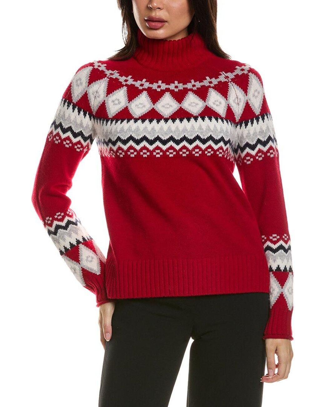 Hannah Rose Merino Fair Isle Wool & Angora-Blend Sweater in Red | Lyst