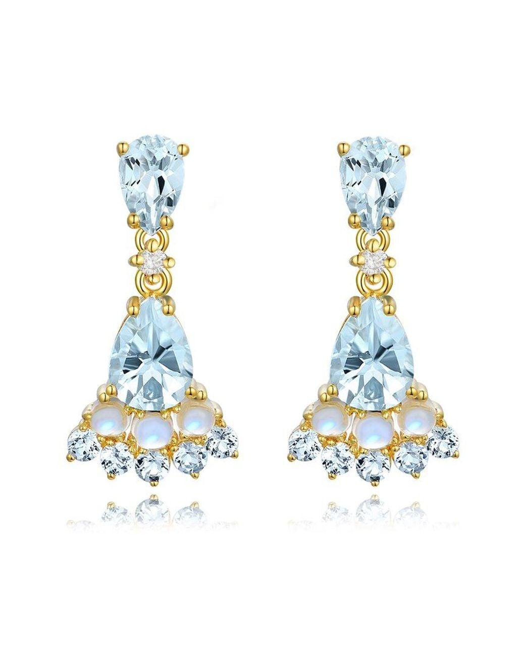Nina Zhou Jewelry Blue 14K 2.74 Ct. Tw. Diamond & Aquamarine Moonstone Drop Earrings