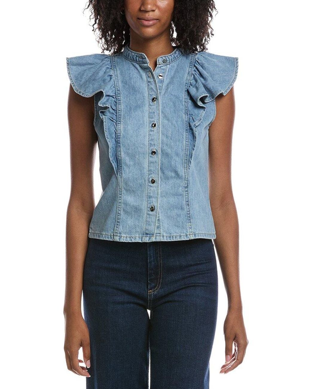 Current/Elliott Blue Mandarin Collar Vest