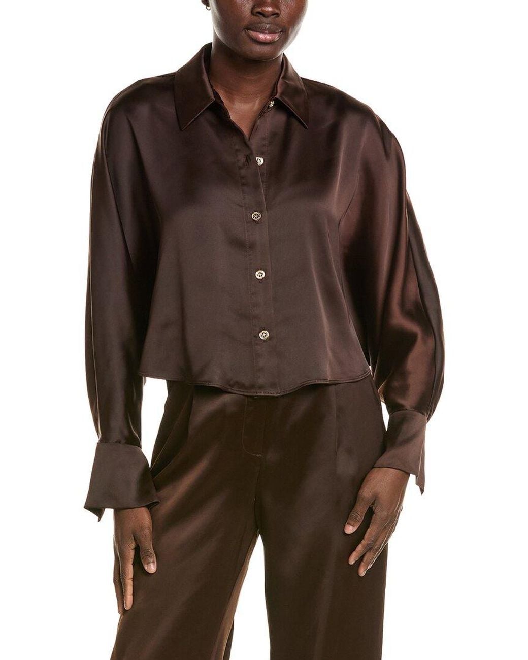 Halston Heritage Brown Satin Cropped Blouse