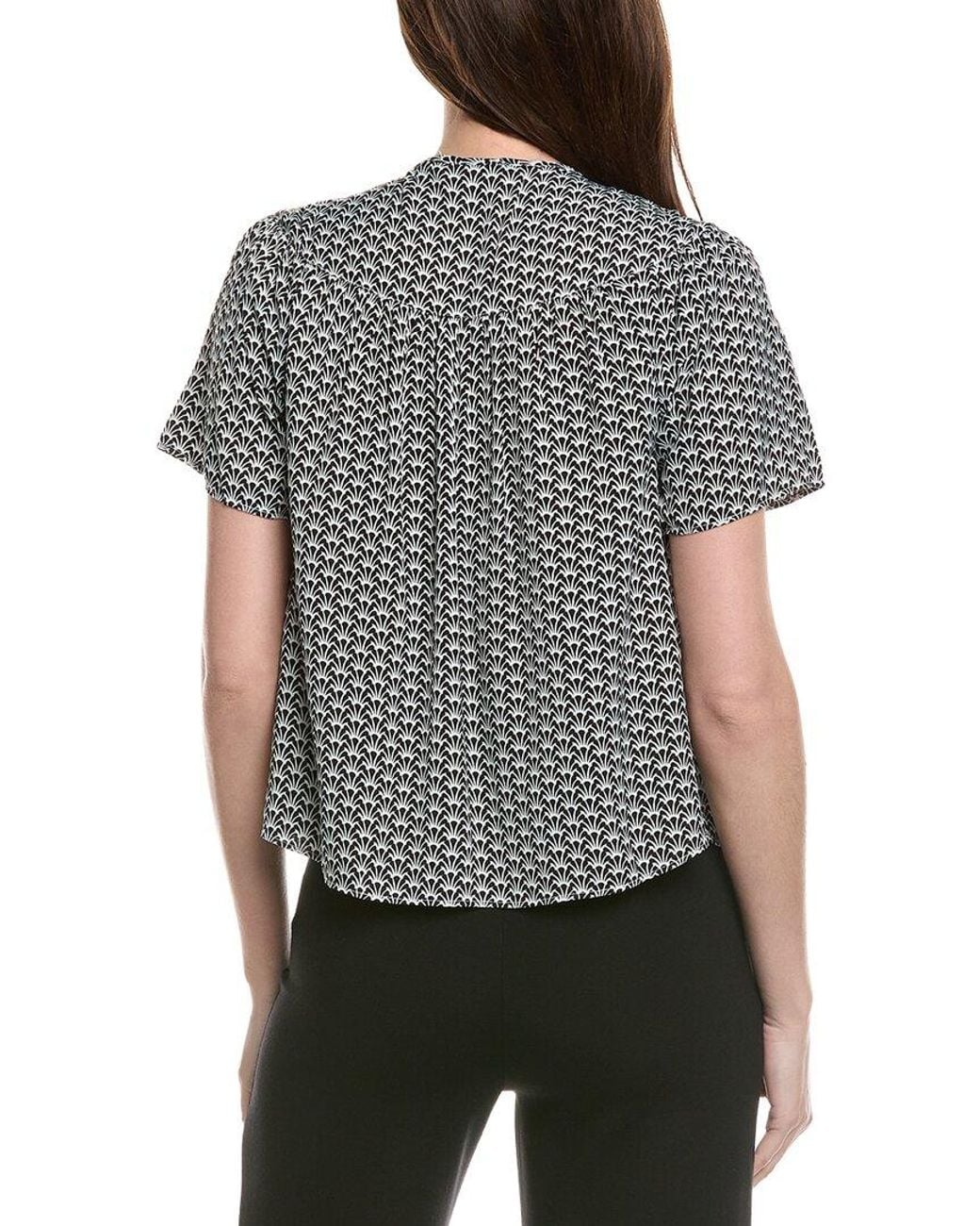 Tahari Gray Drop Shoulder Woven Printed Blouse