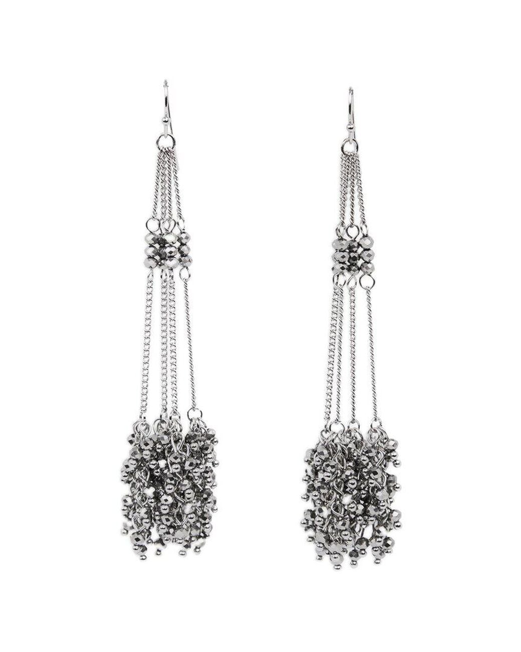 Saachi White Cluster Drop Chain Earrings