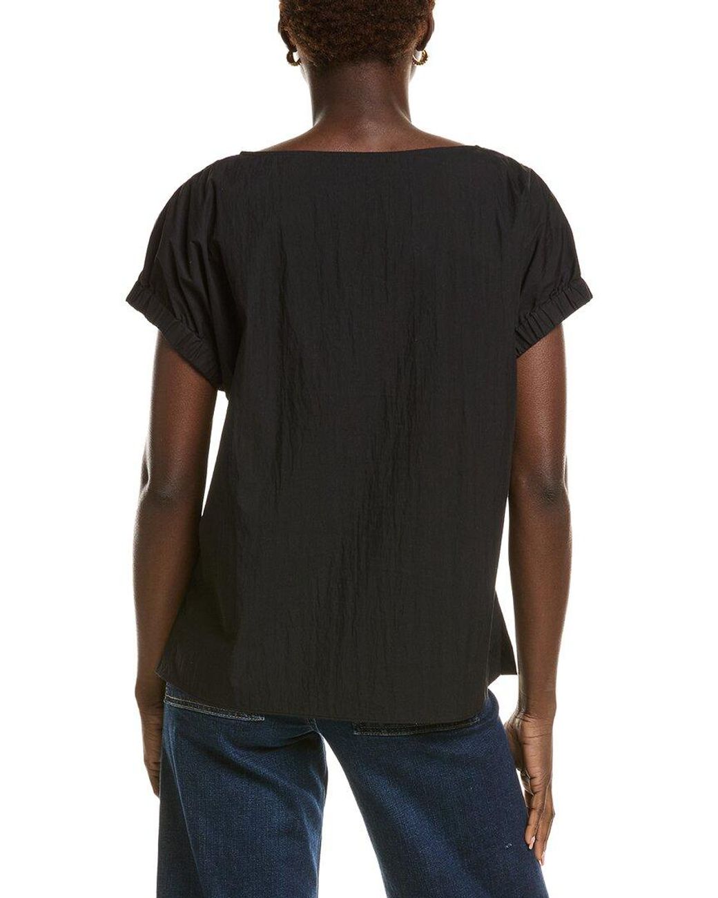 Lafayette 148 New York Black Gathered Cuff Sleeve Blouse