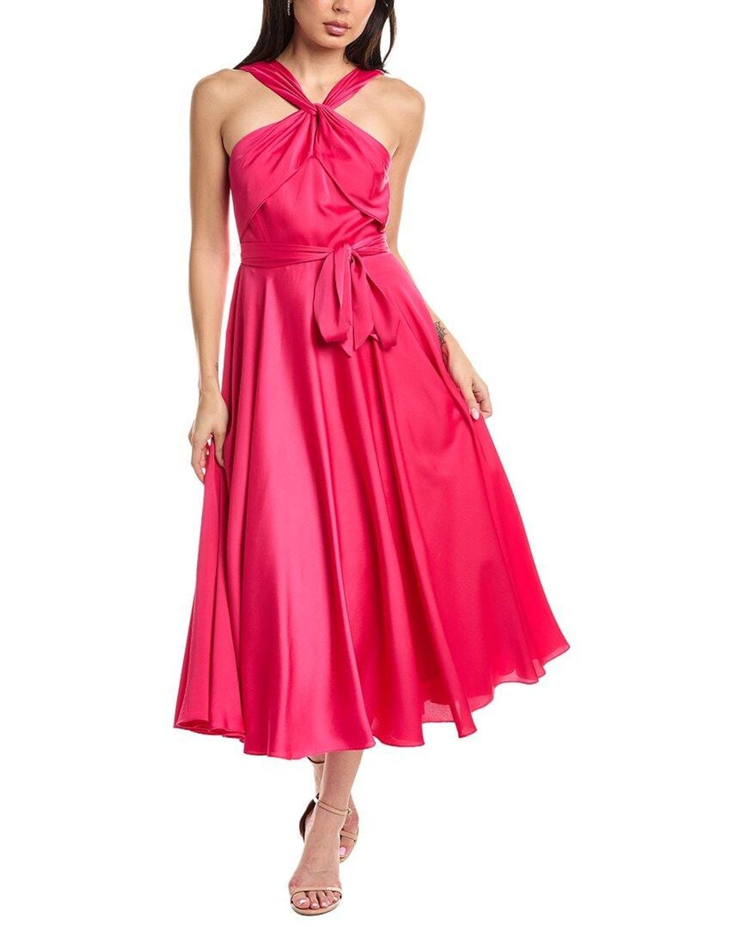 Badgley Mischka Pink Halter Day Midi Dress