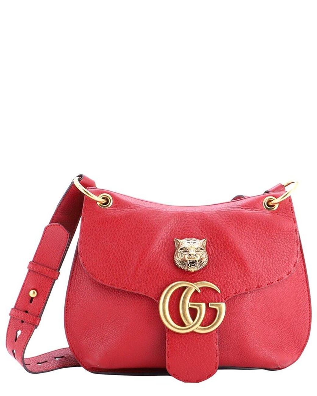 Gucci Red Leather GG Marmont Animalier Shoulder Bag Medium (authentic Pre- Loved)
