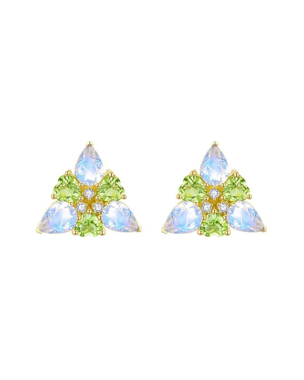 Nina Zhou Jewelry Blue 14K 2.90 Ct. Tw. Diamond & Moonstone Peridot Stud Earrings