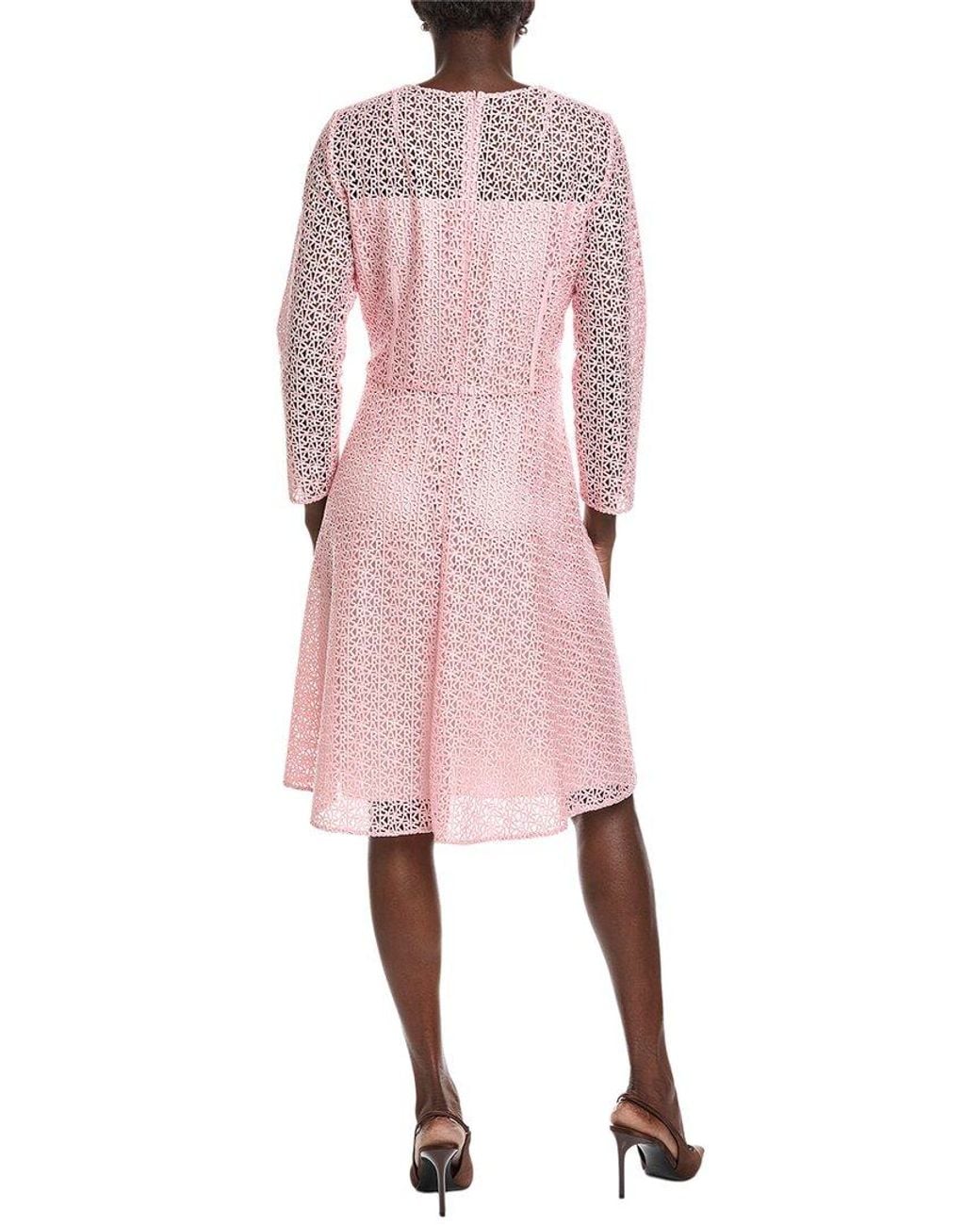 Akris Pink Logo Lace Silk-Lined Midi Dress