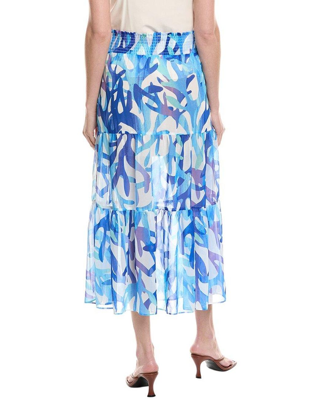 MILLY Blue Jem Under The Sea Tiered Chiffon Midi Skirt