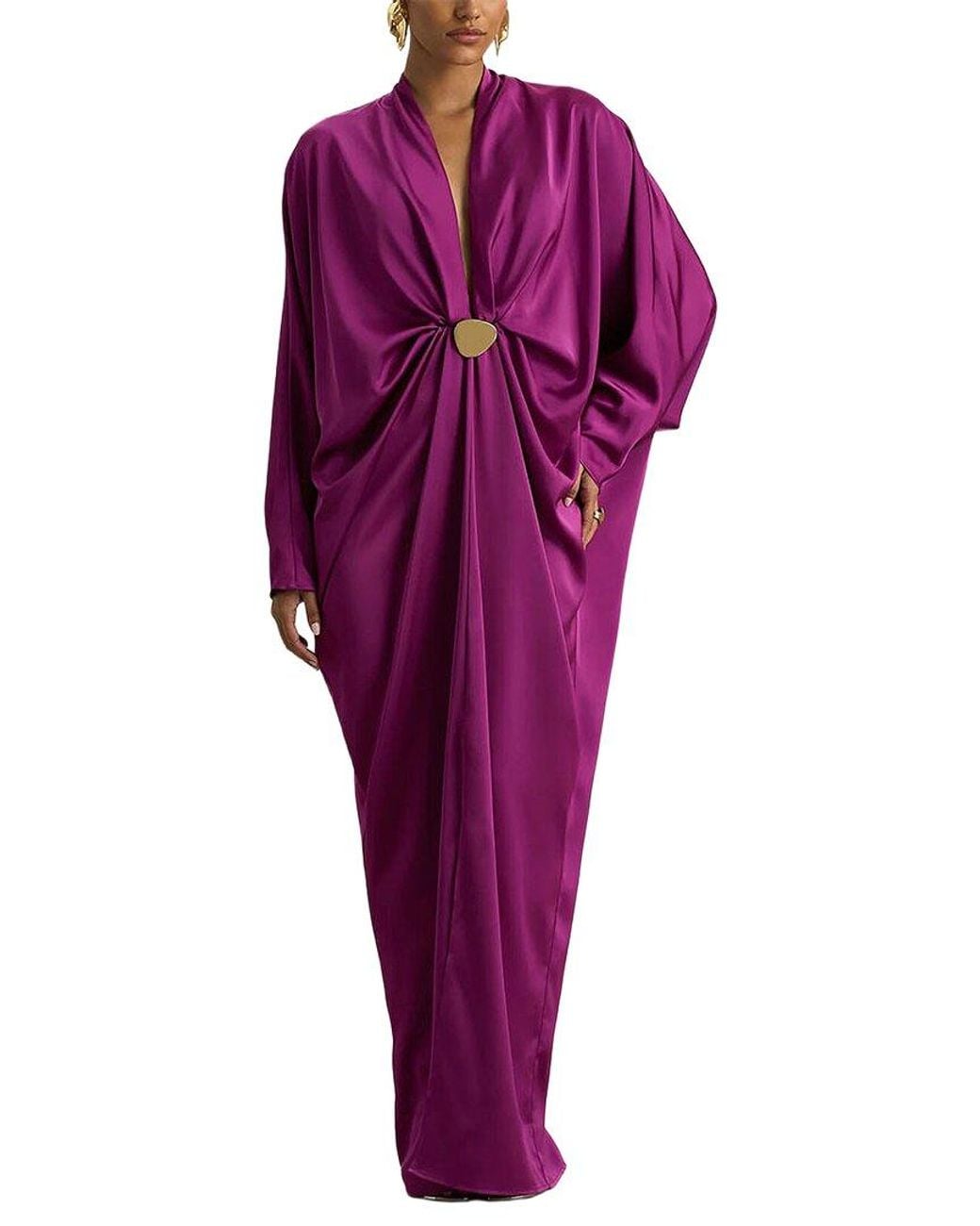 AMINA GLAM Purple Long Sleeve Maxi Dress