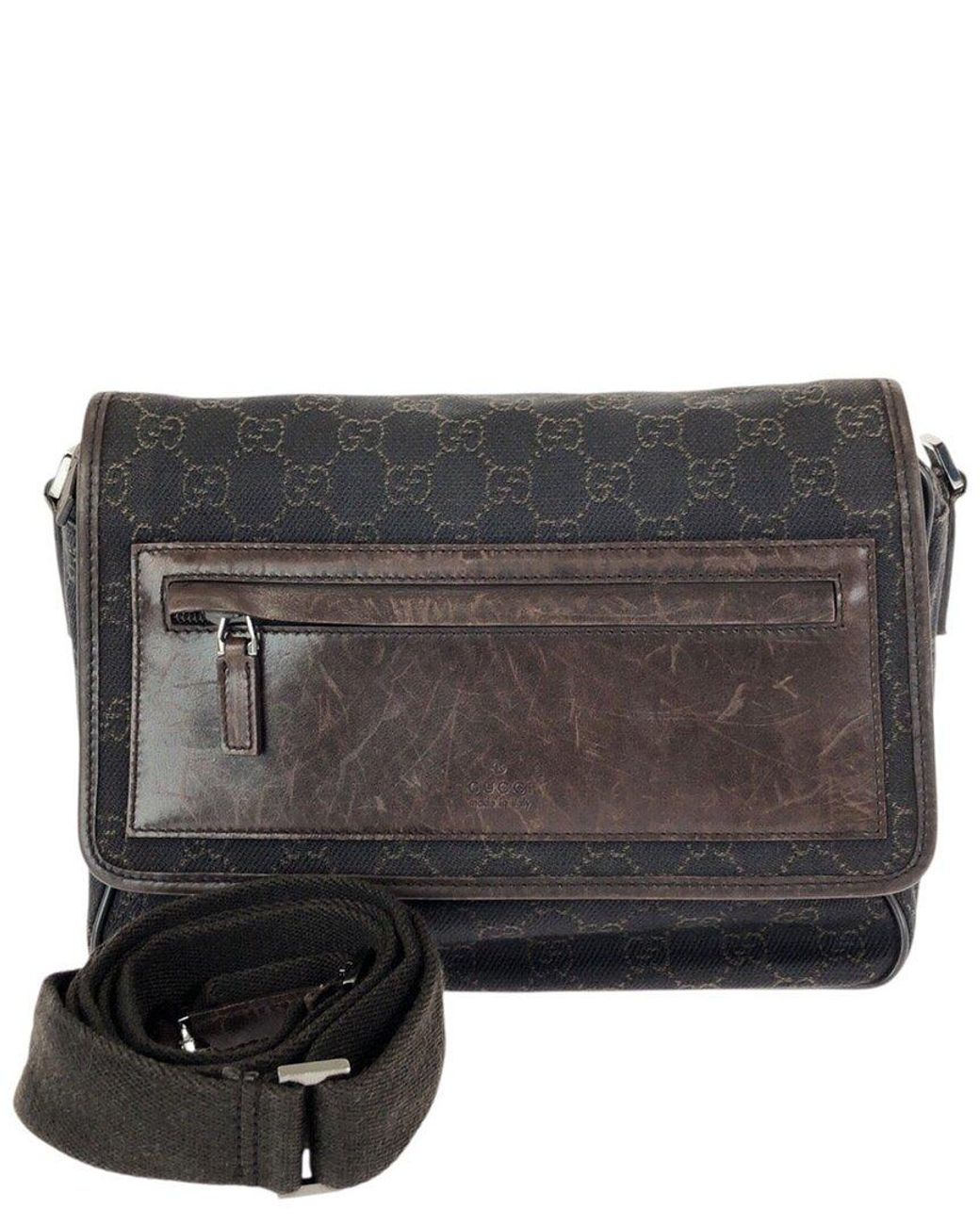 Gucci Black Brown Gg Canvas & Leather Messenger Bag (authentic Pre-loved)