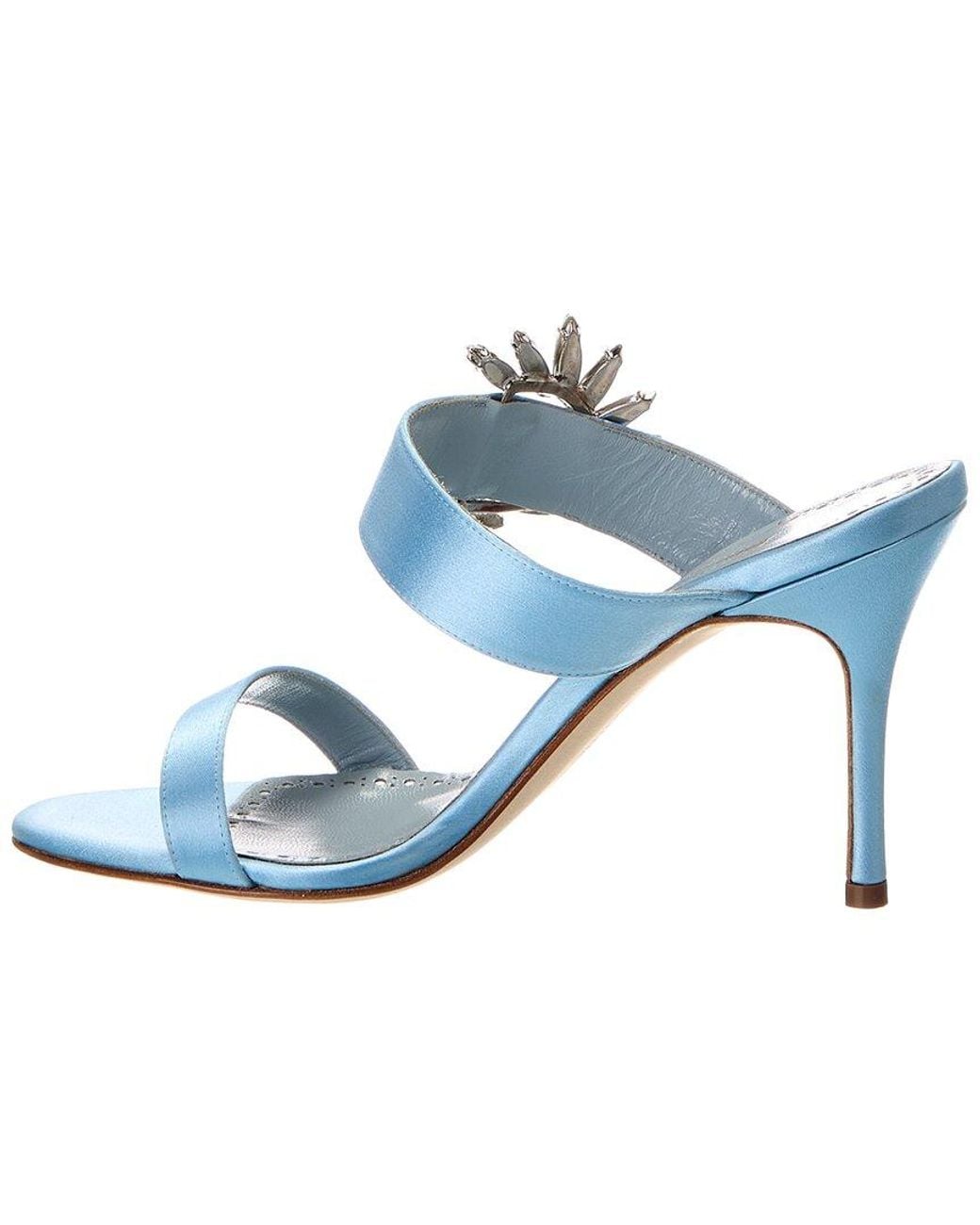 Manolo Blahnik Blue Chivela 90 Satin Sandal